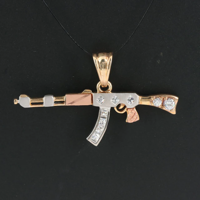 14K Tri-Color CZ AK-47 Pendant