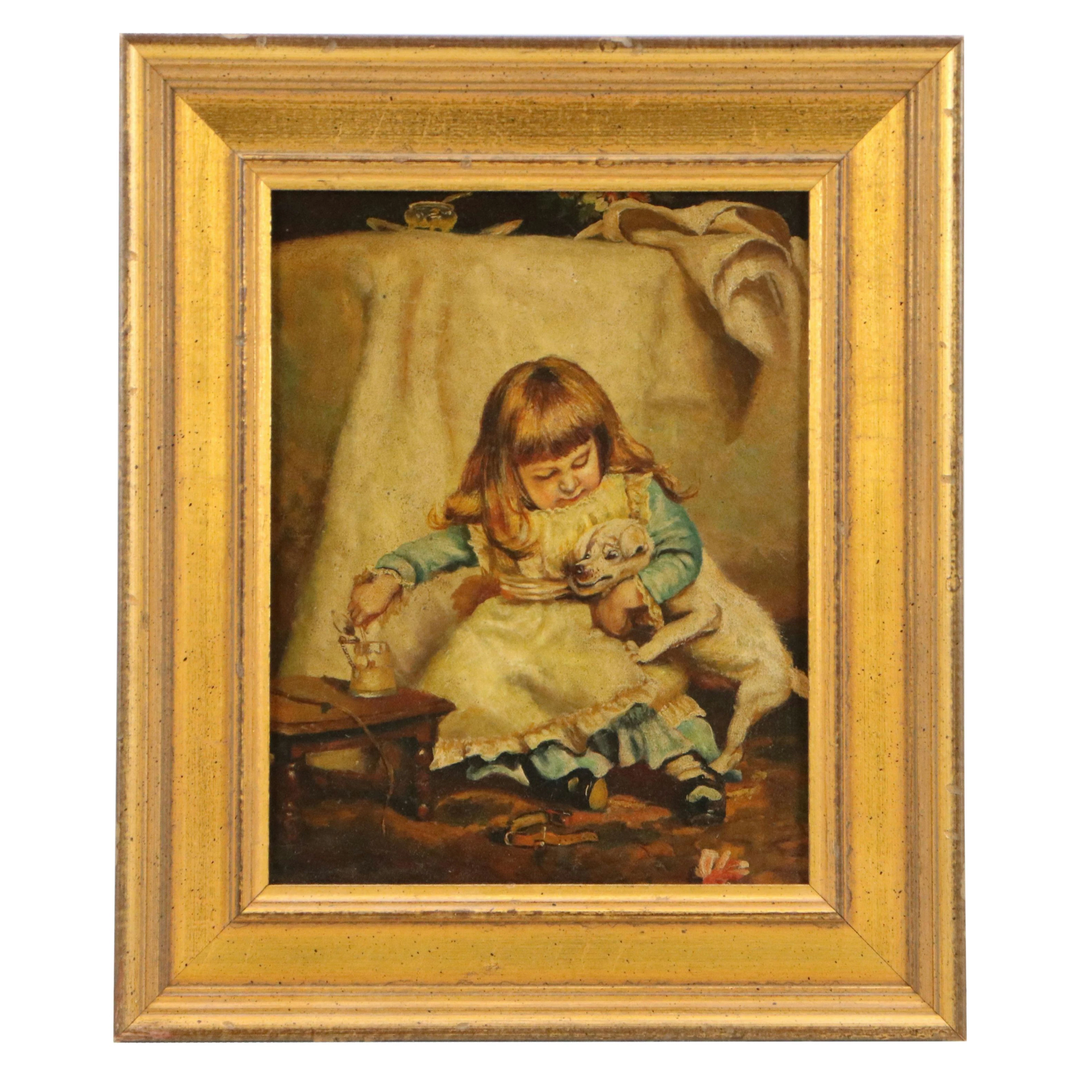 After Charles Burton Barber Oil Painting "Once Bit, Twice Shy"