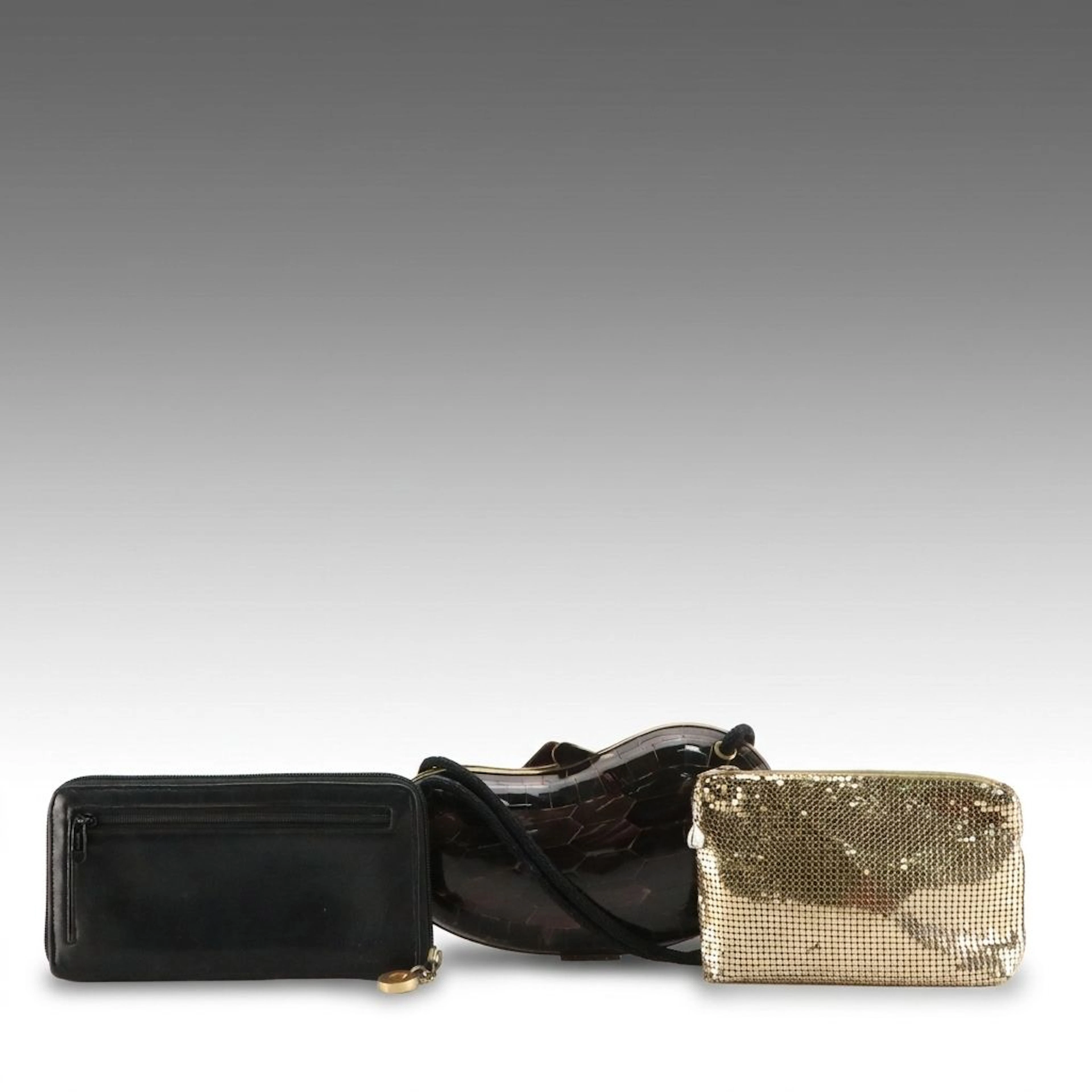 Whiting and Davis Gold Tone Mesh Zippered Pouch with Other Wallet and Bag