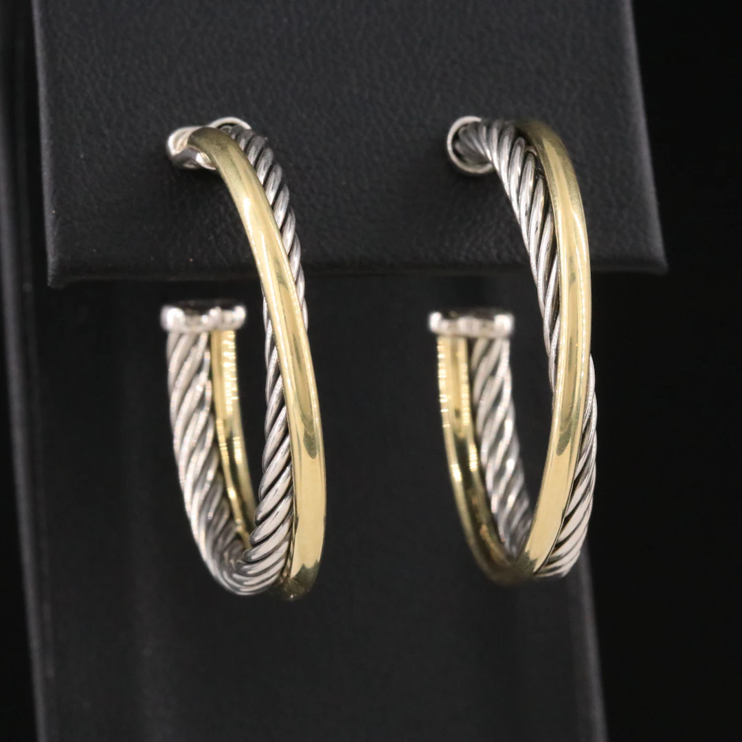 David Yurman Crossover Sterling and 18K Bonded Gold Hoop Earrings