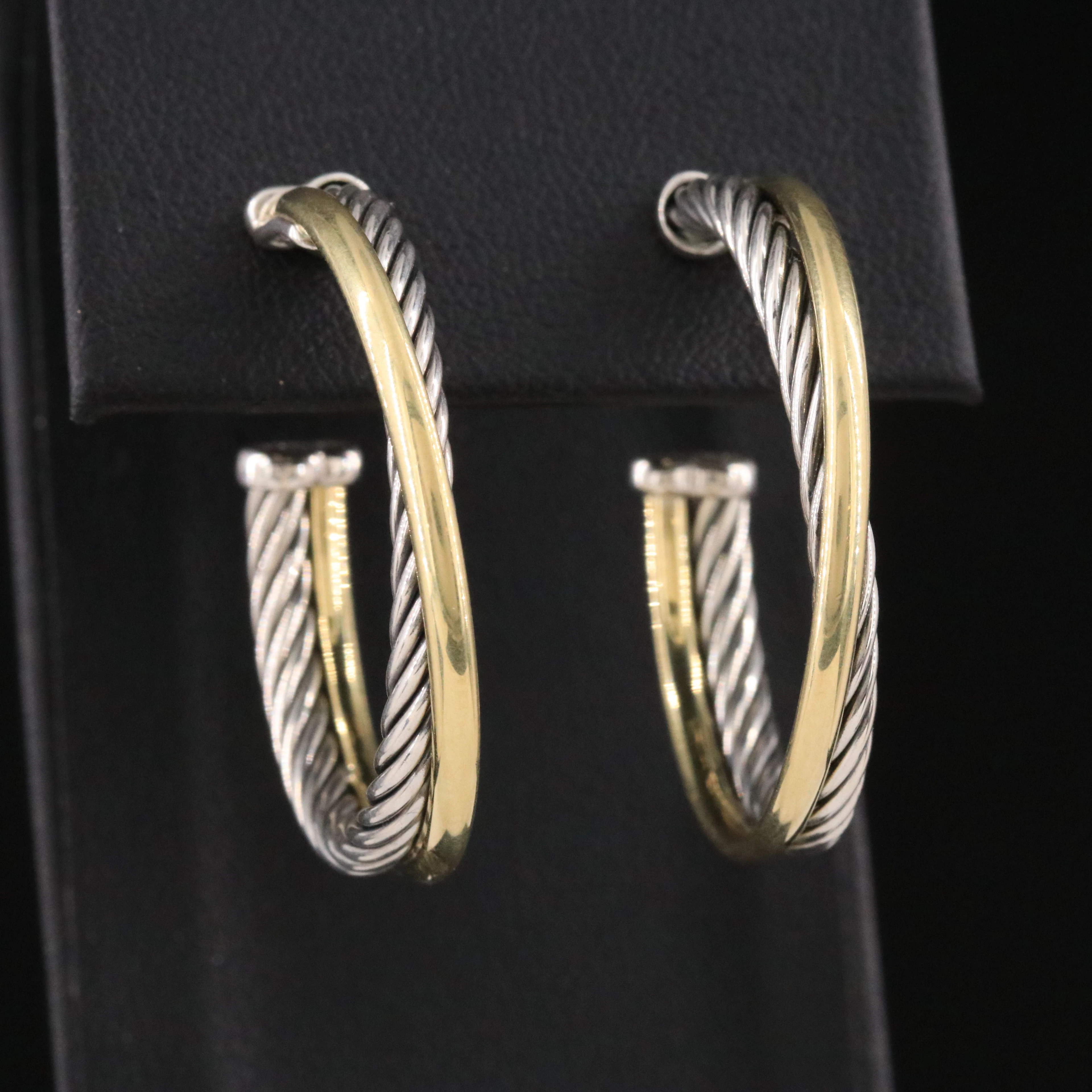 David Yurman Crossover Sterling and 18K Bonded Gold Hoop Earrings