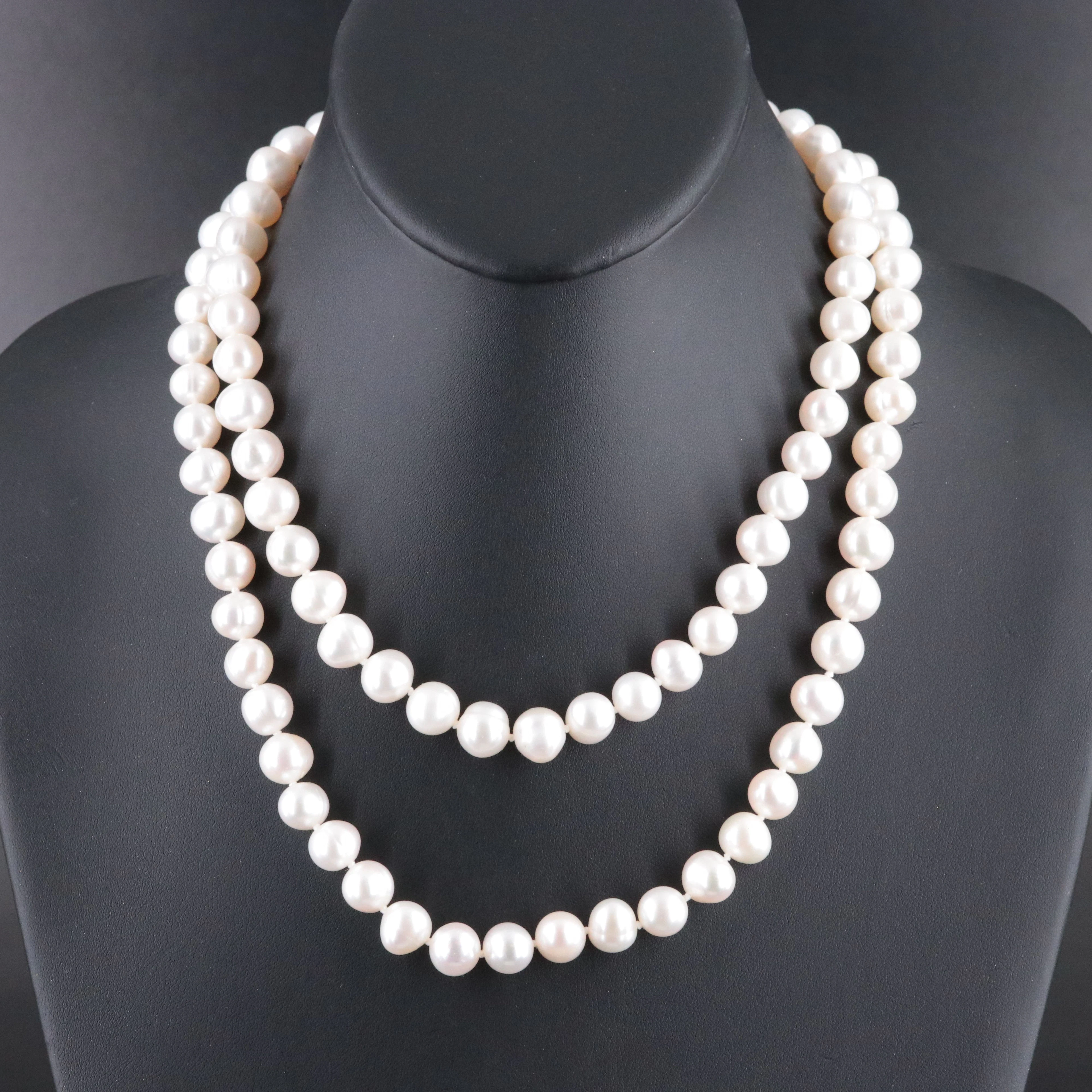 Opera Length Pearl Necklace with 14K Clasp
