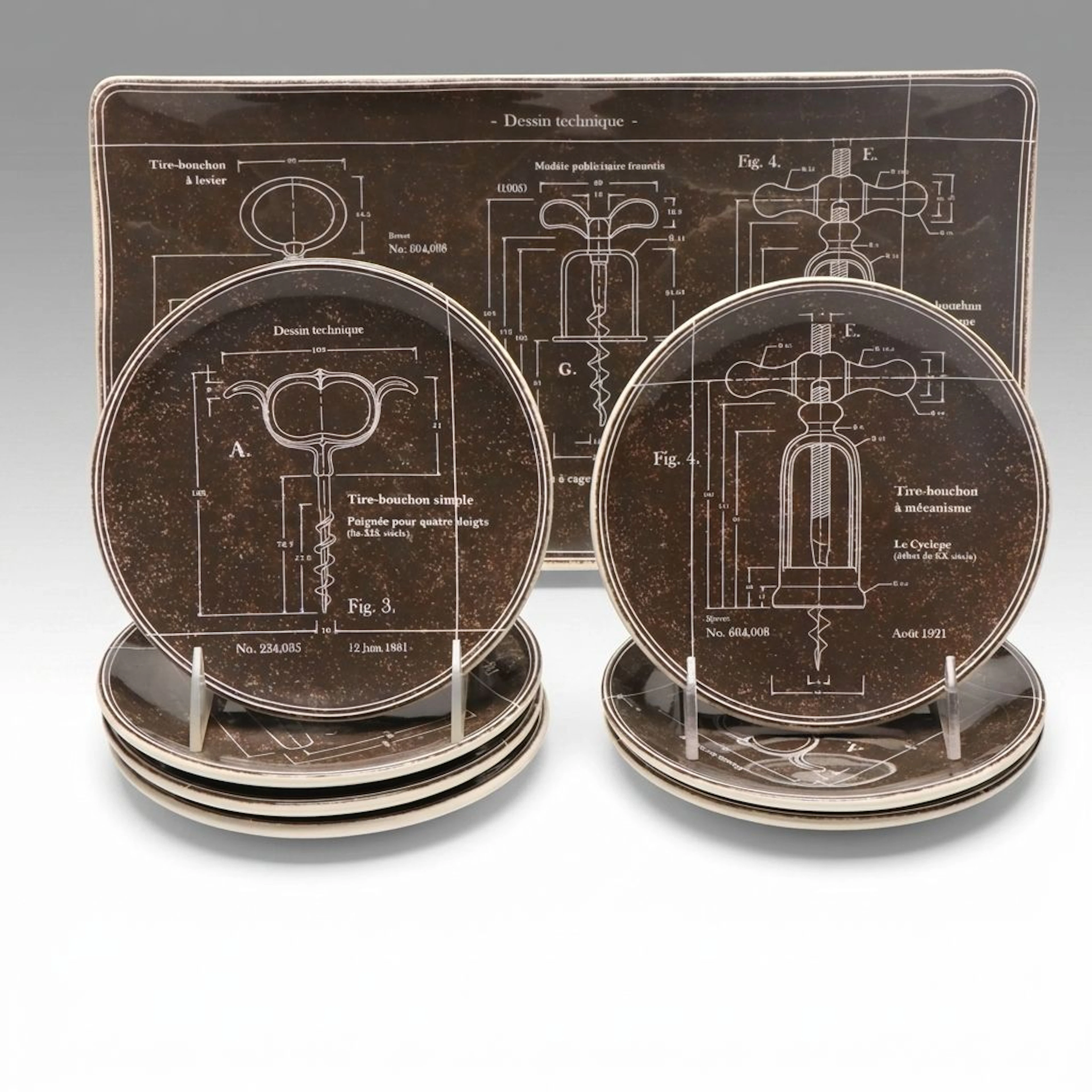 Williams-Sonoma "Tire-Bouchon" Stoneware Serving Tray and Plates, 2011