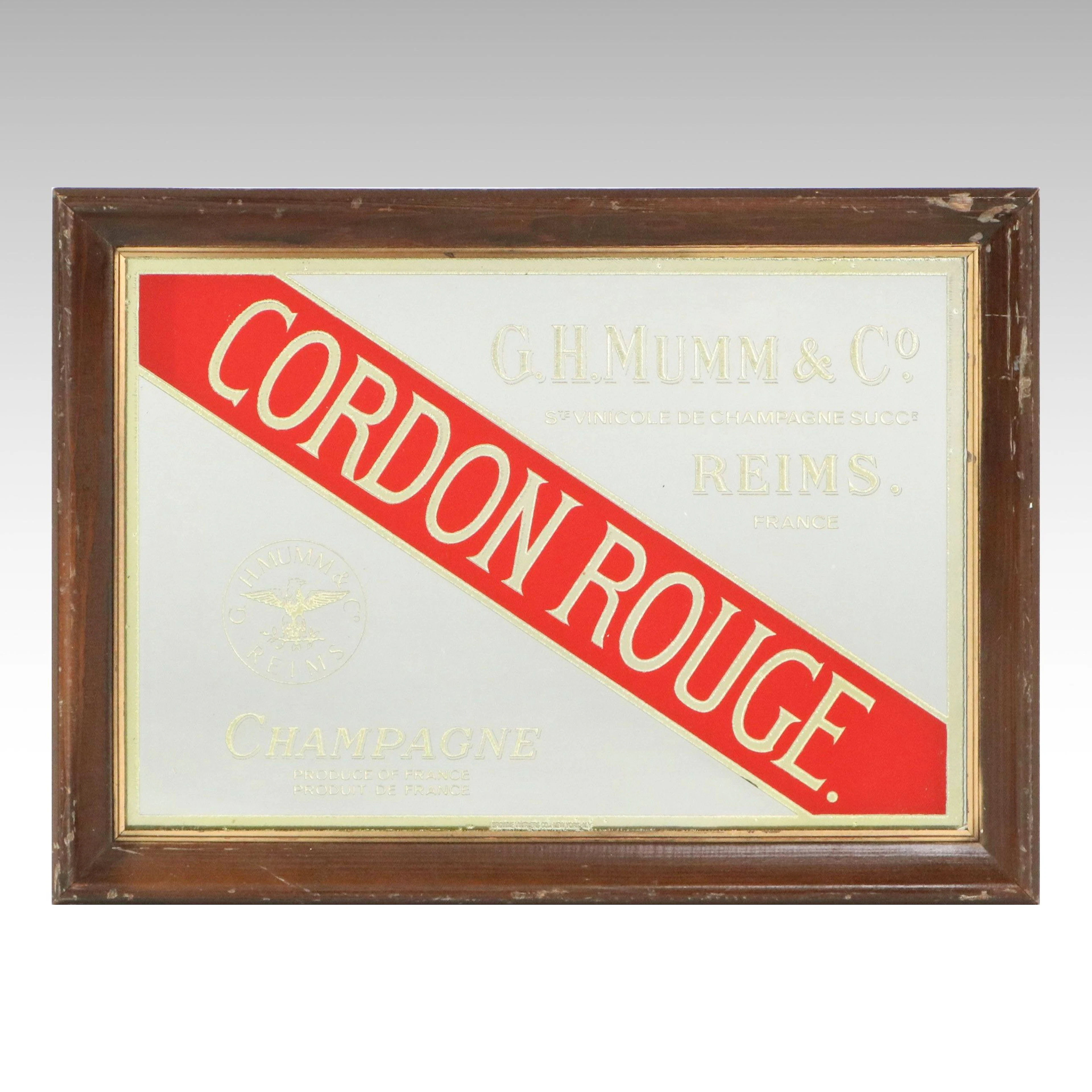 French G.H. Mumm & Co "Cordon Rouge" Champagne Bar Back Mirrored Sign