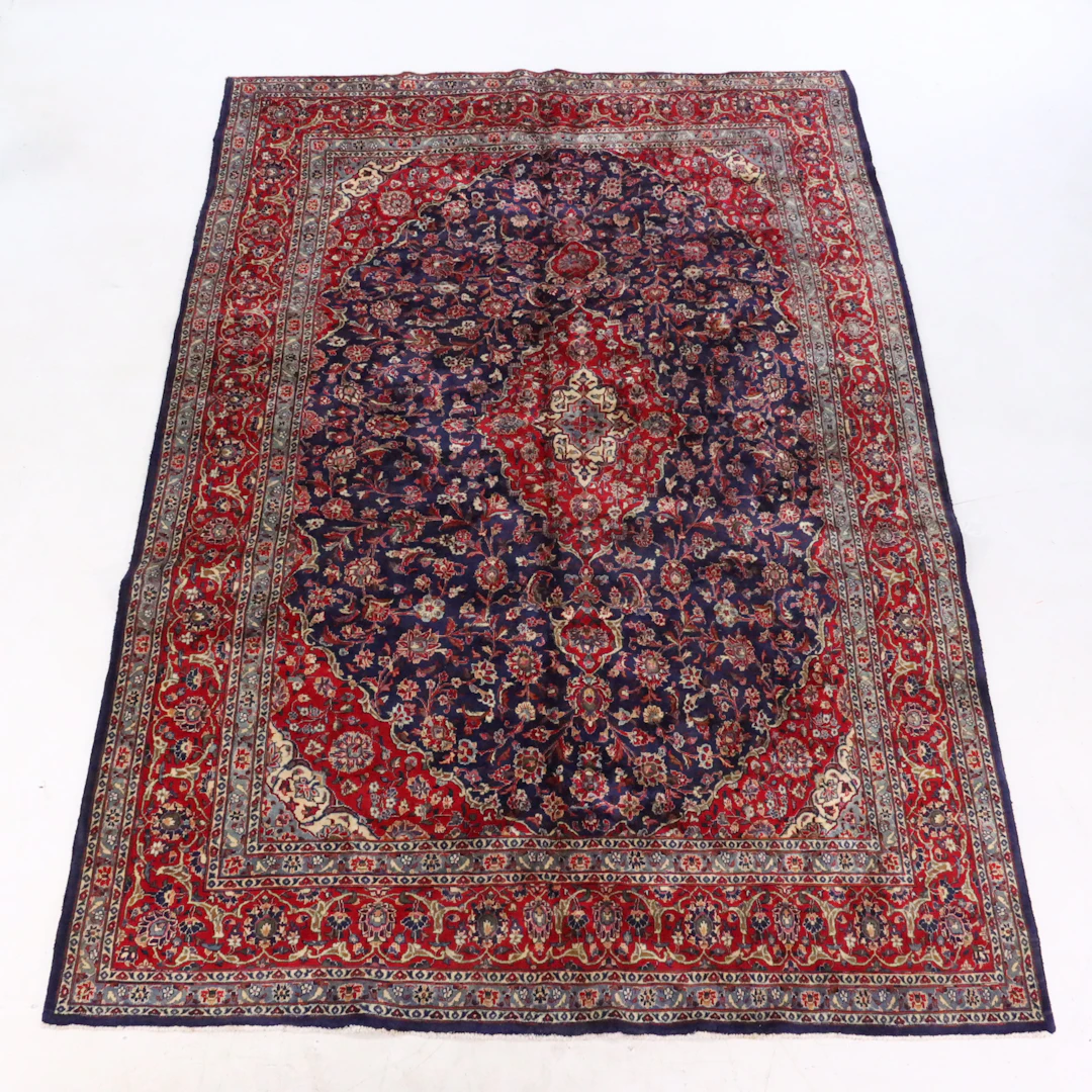9'8 x 13'9 Hand-Knotted Persian Kashan Style Room-Sized Rug