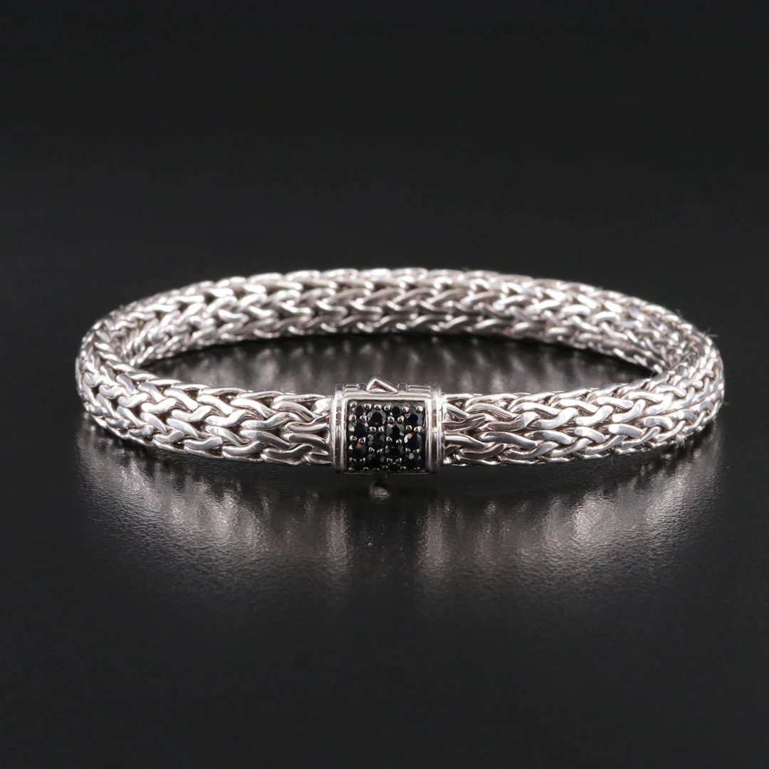 John Hardy Sterling Icon Bracelet with Black Sapphire Clasp