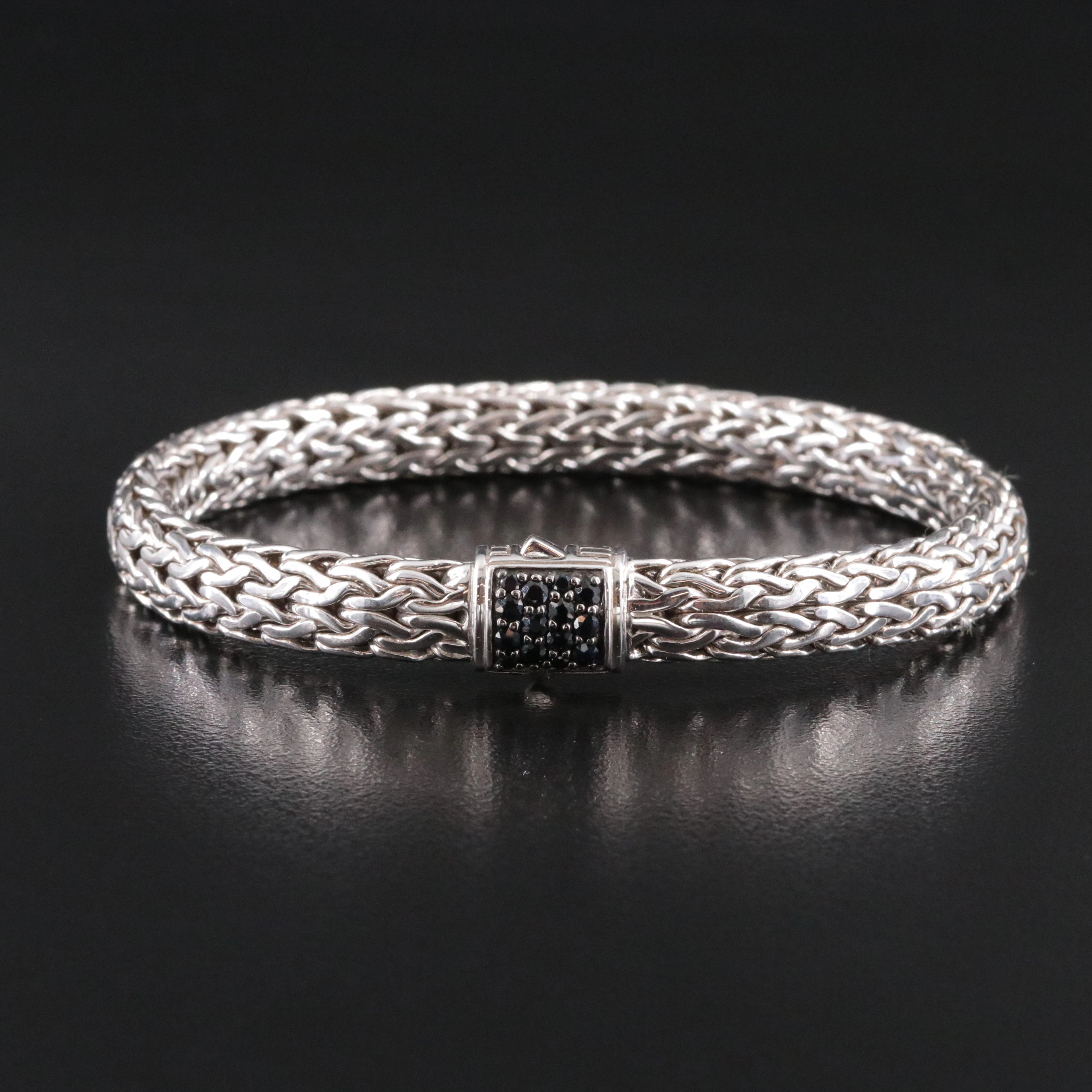 John Hardy Sterling Icon Bracelet with Black Sapphire Clasp