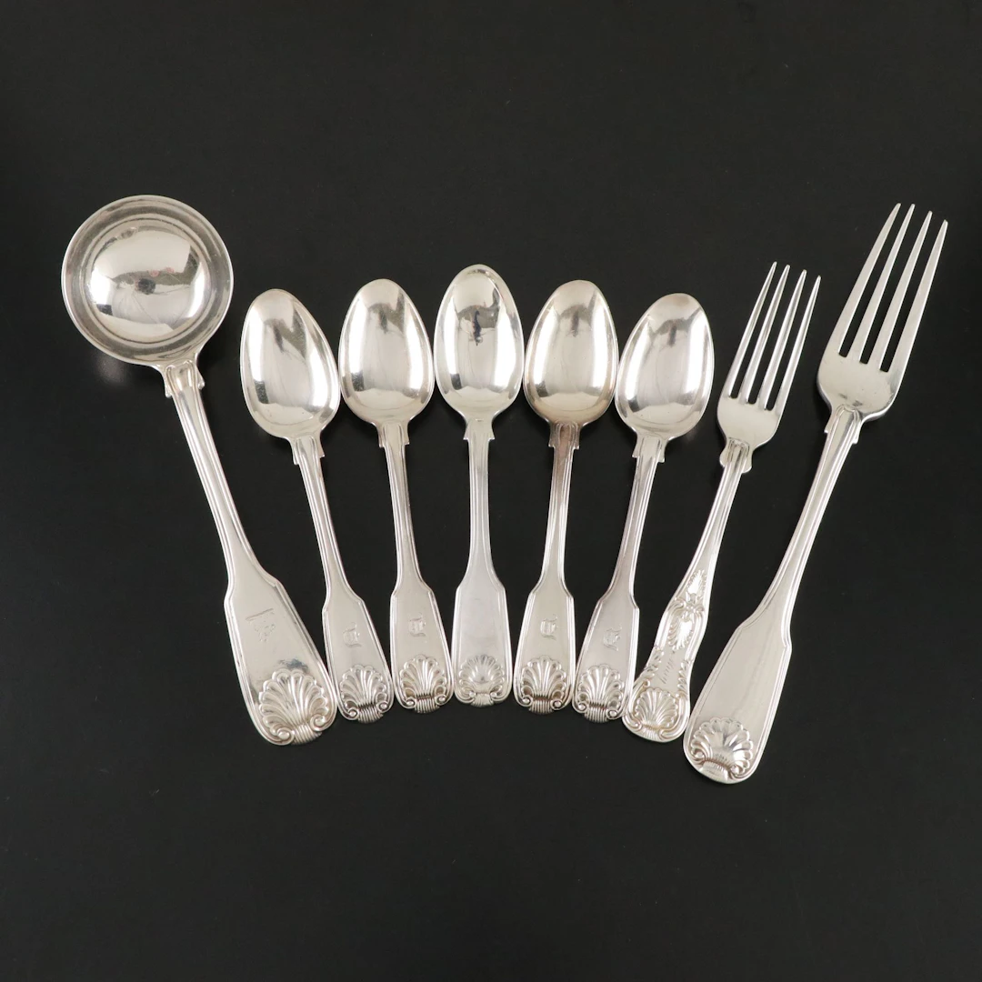 Sterling Silver "Fiddle, Thread, & Shell" Dessert Spoons, Dinner Fork, & More