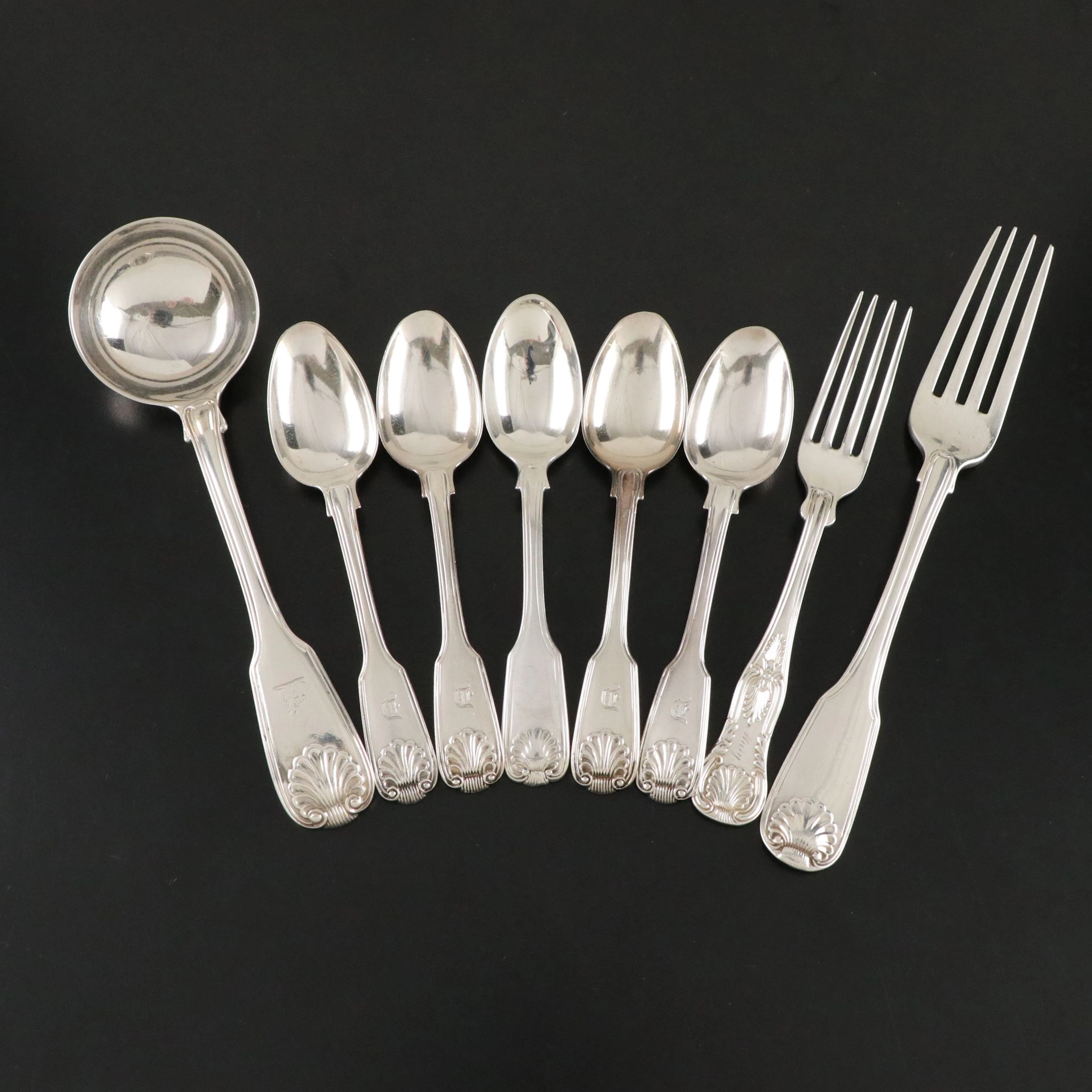Sterling Silver "Fiddle, Thread, & Shell" Dessert Spoons, Dinner Fork, & More