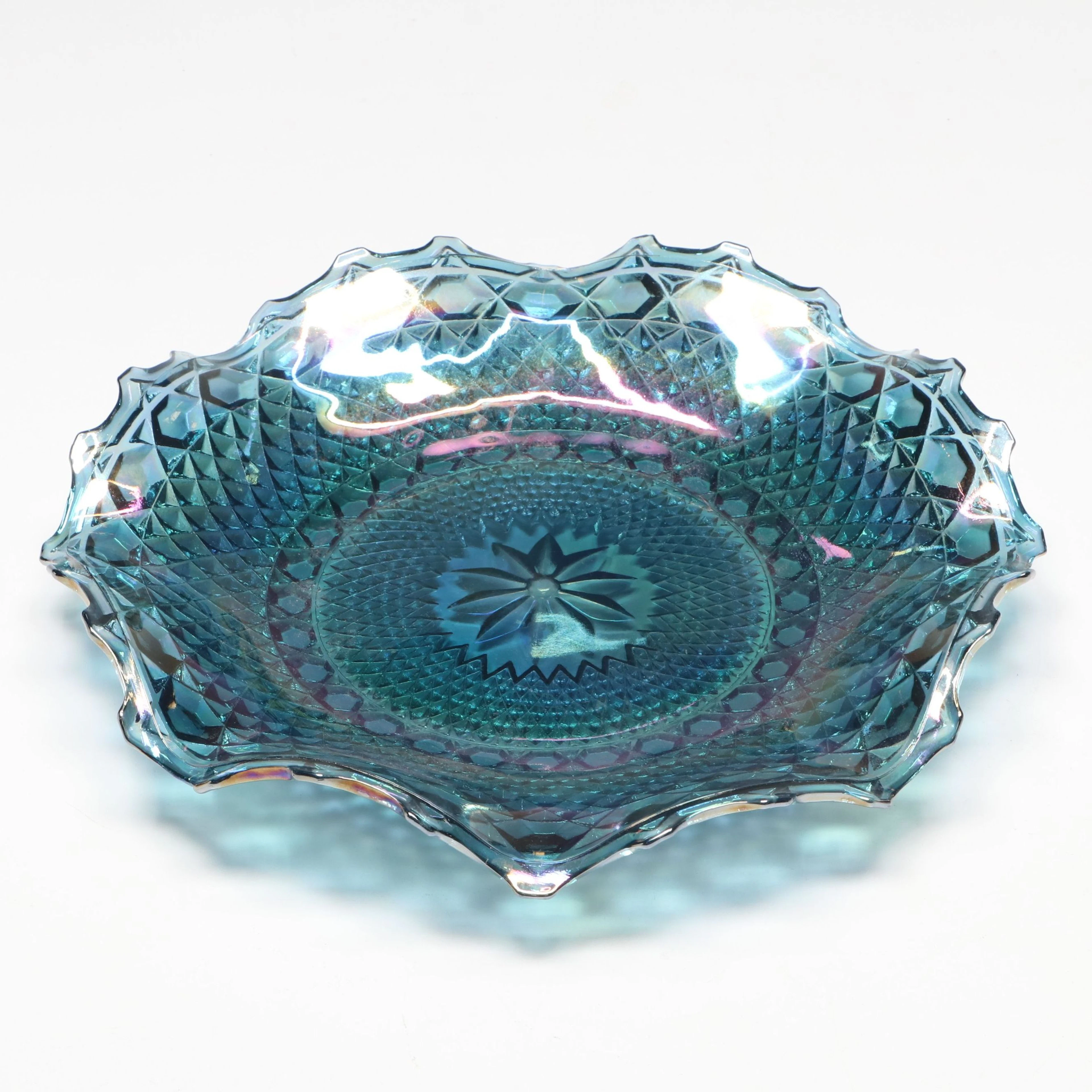 Ruffle Edge Carnival Glass Bowl, Mid-20th Century
