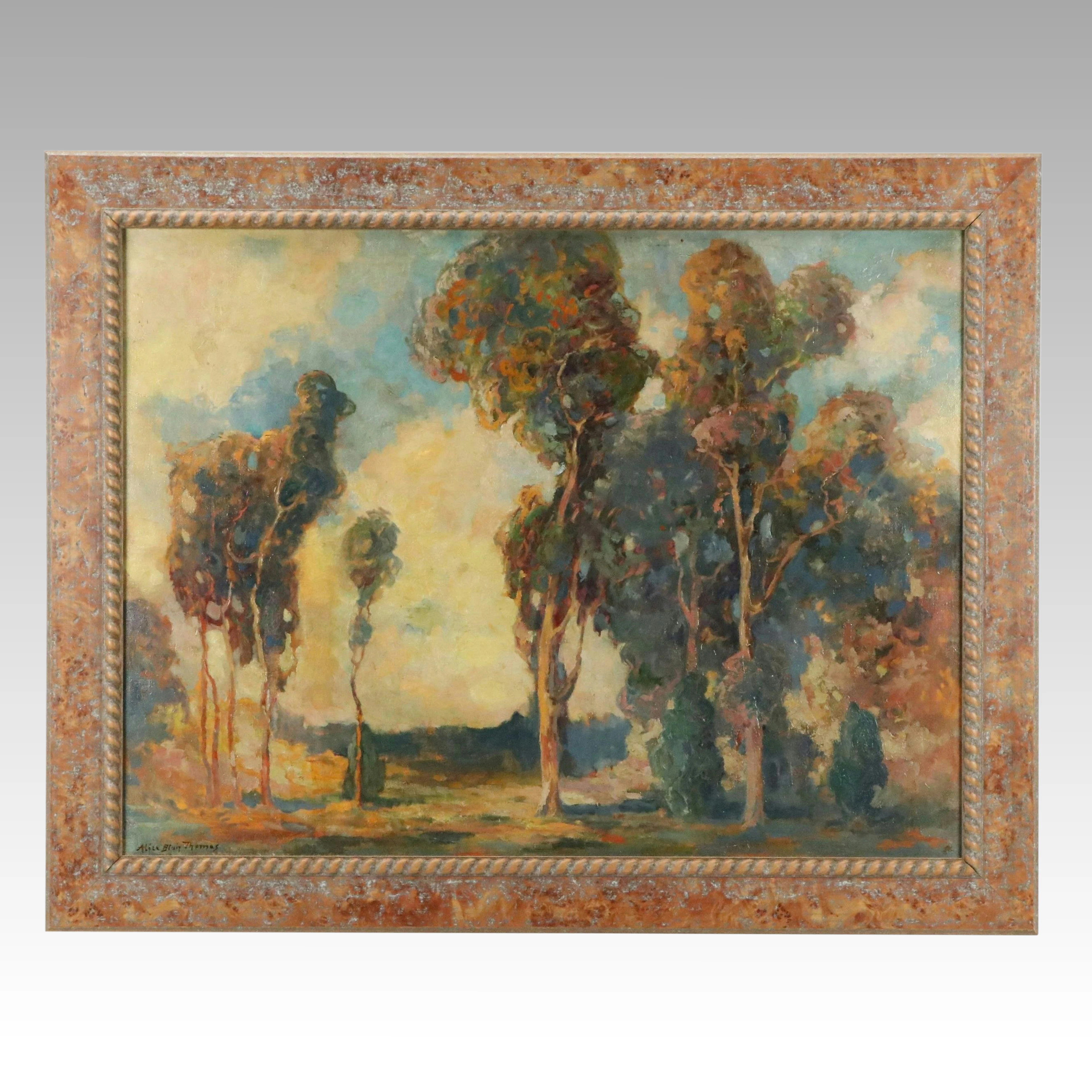 Alice Blair Thomas Oil Painting of Woodland Grove, Late 19th to Early 20th C.