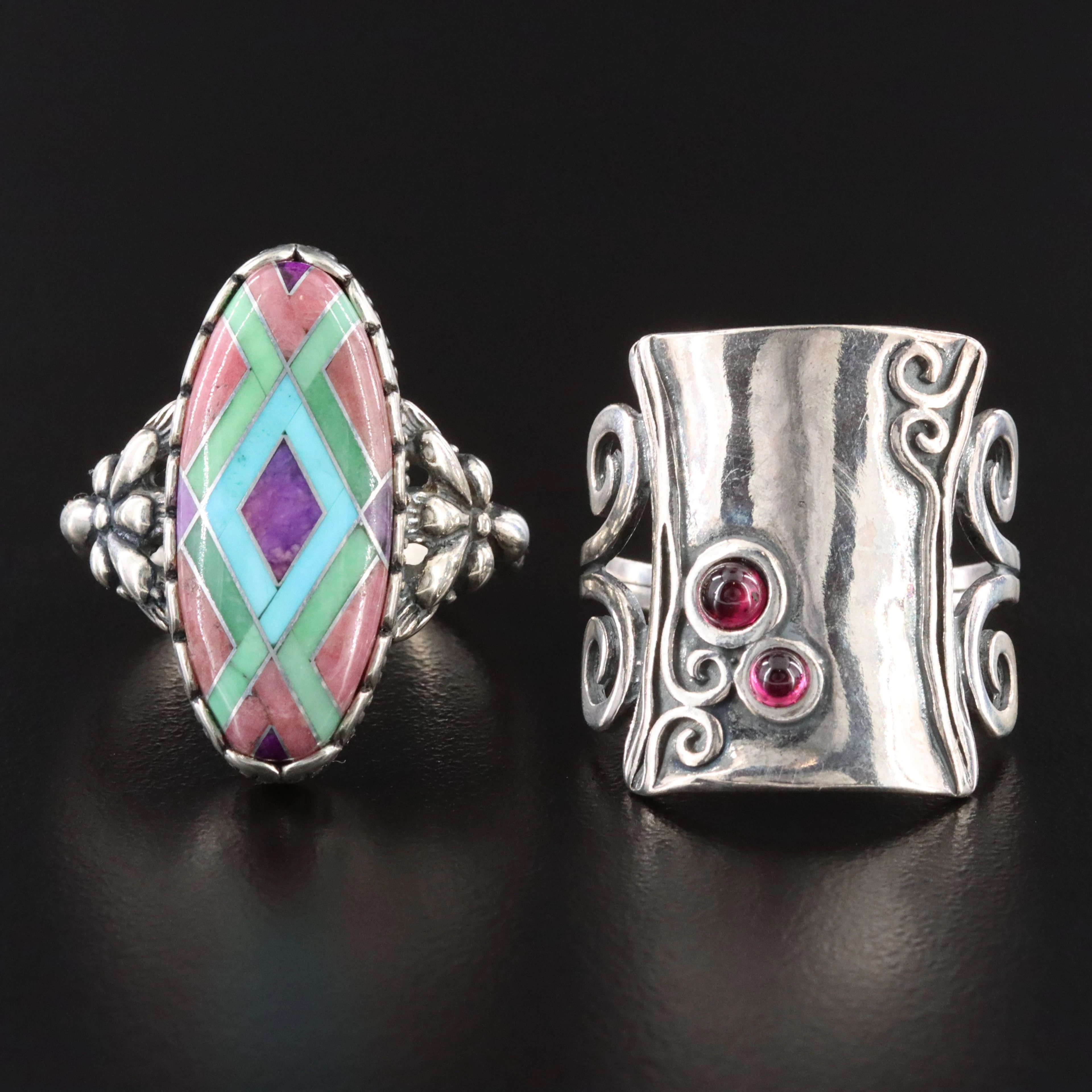 Sterling Garnet Saddle and Carolyn Pollack for Relios Gem Inlay Rings