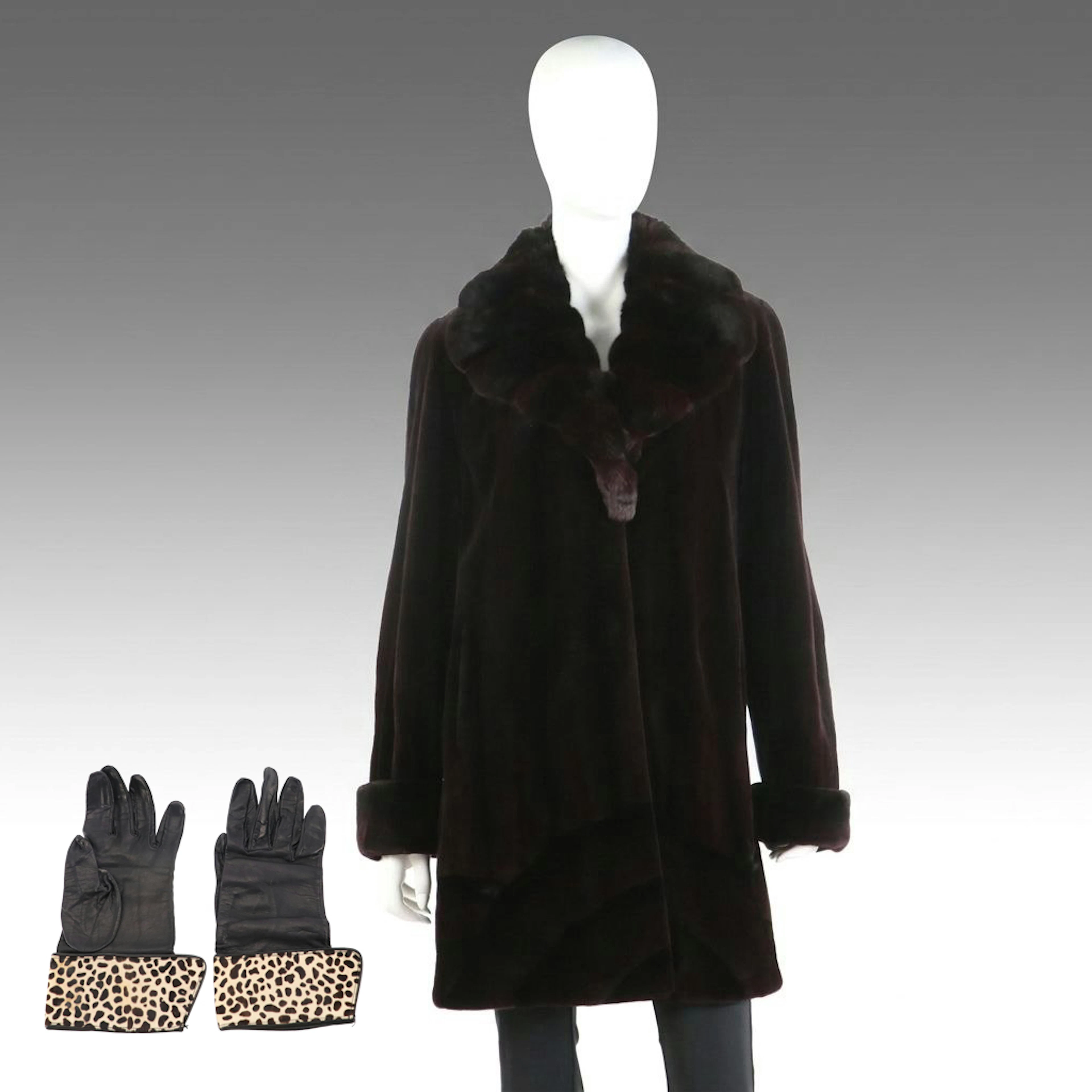 Dyed Purple Sheared Mink Fur Stroller Coat with Sable Fur Collar