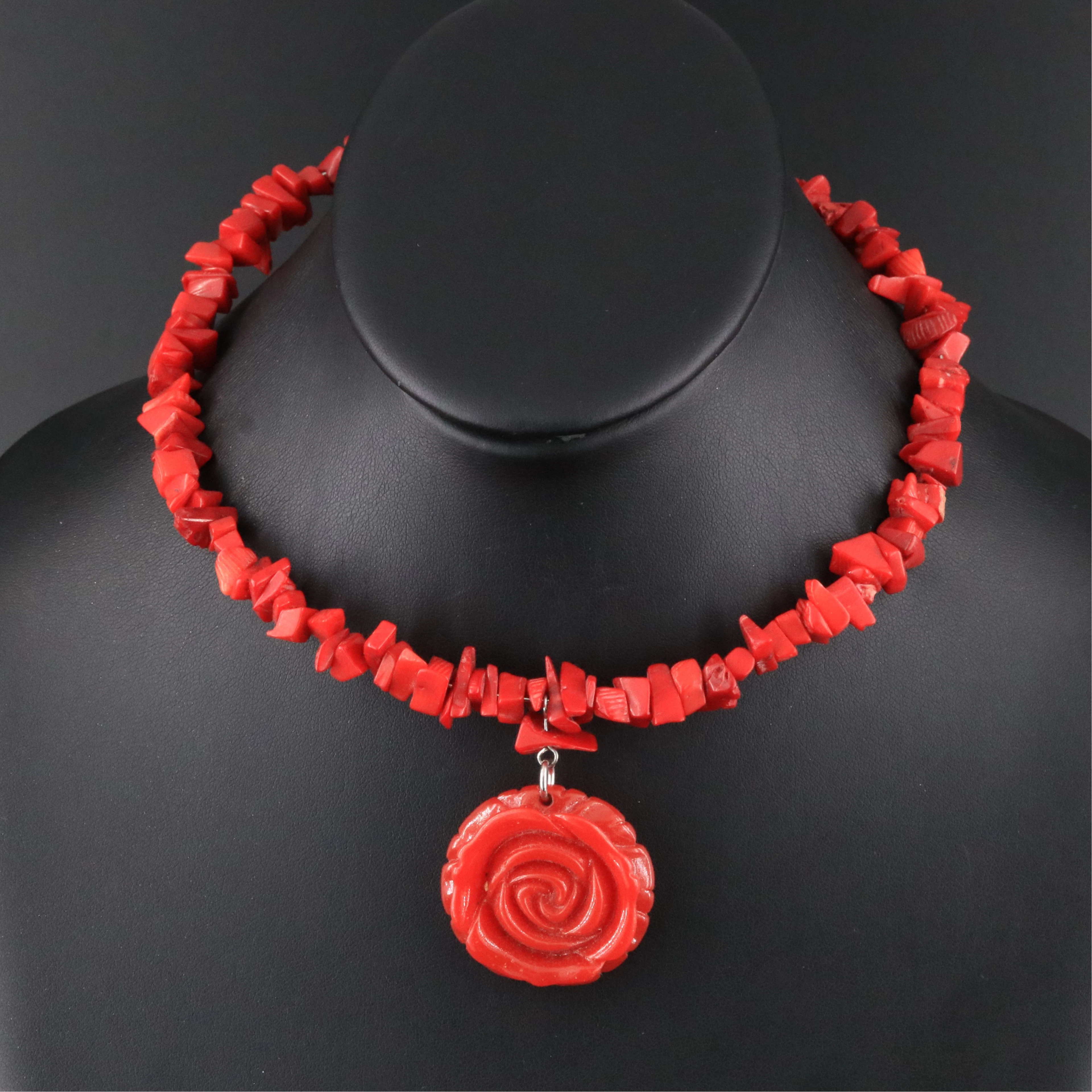 Coral and Resin Flower Collar Necklace