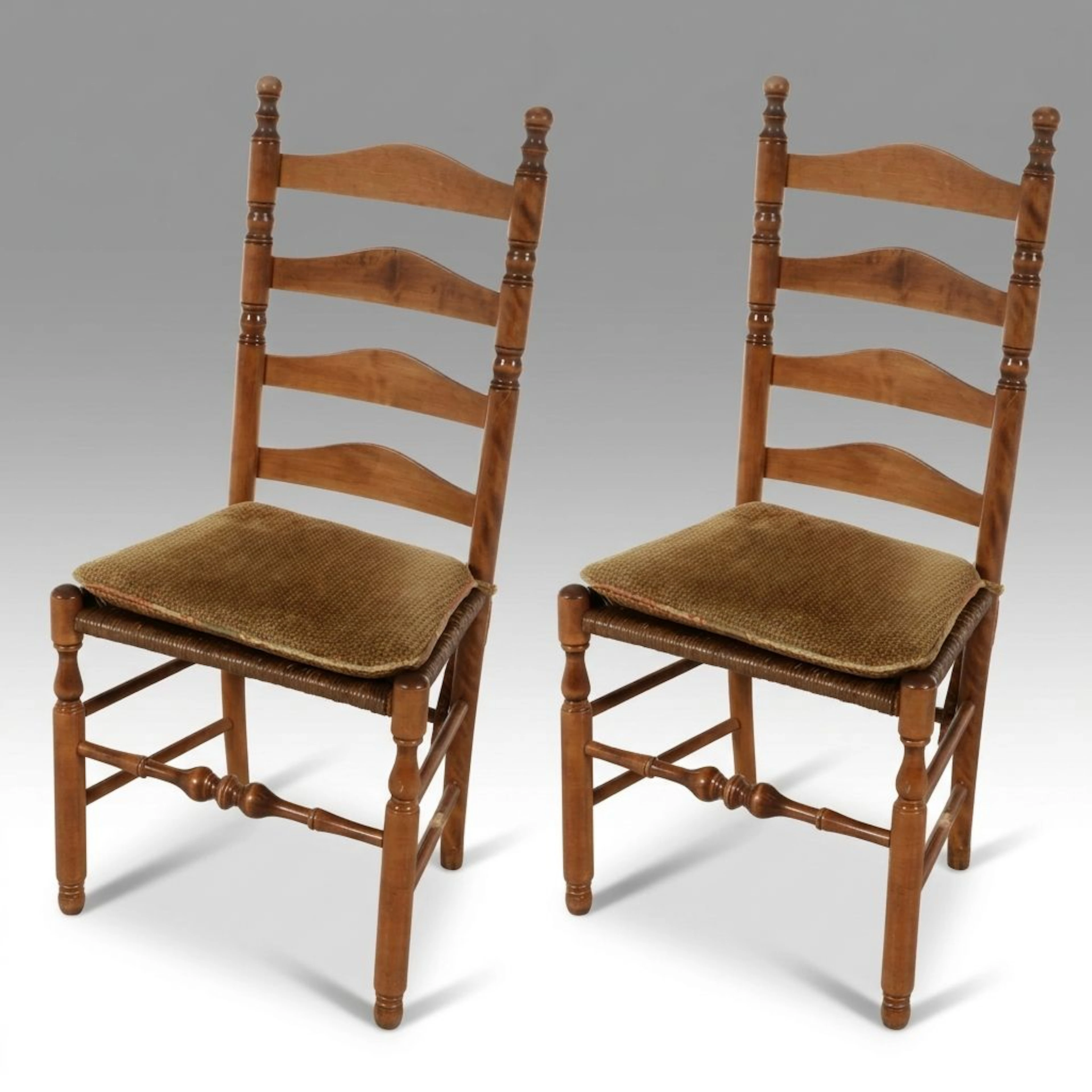 Pair Country French Style Ladder-Back Chairs, Late 20th Century