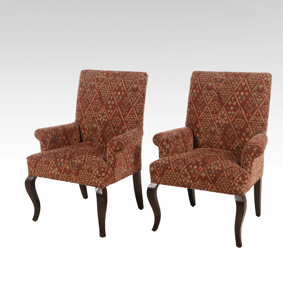 Pair of Upholstered High-Back Accent Armchairs, 21st Century