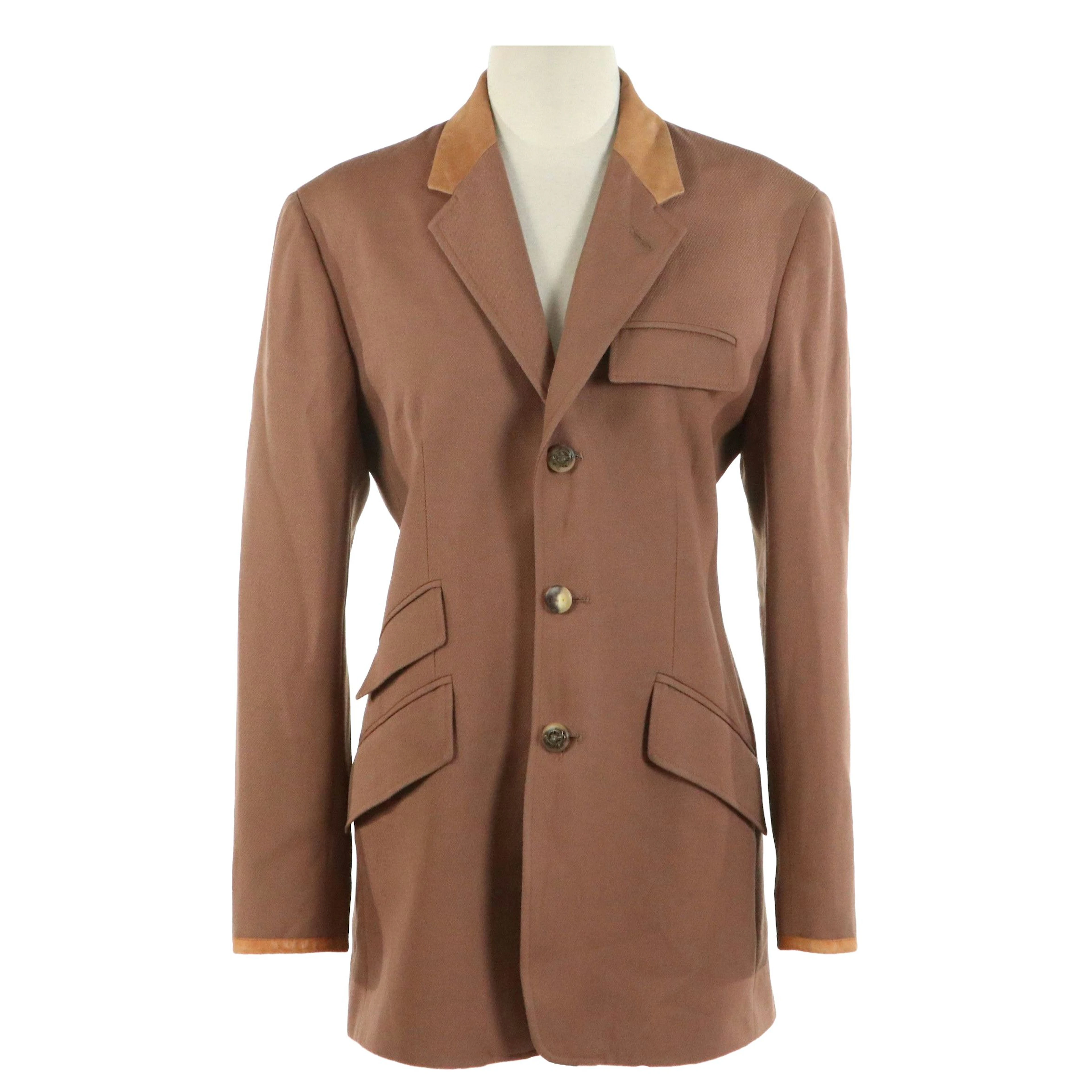 Ralph Lauren Riding Blazer in Wool Twill with Leather Trim