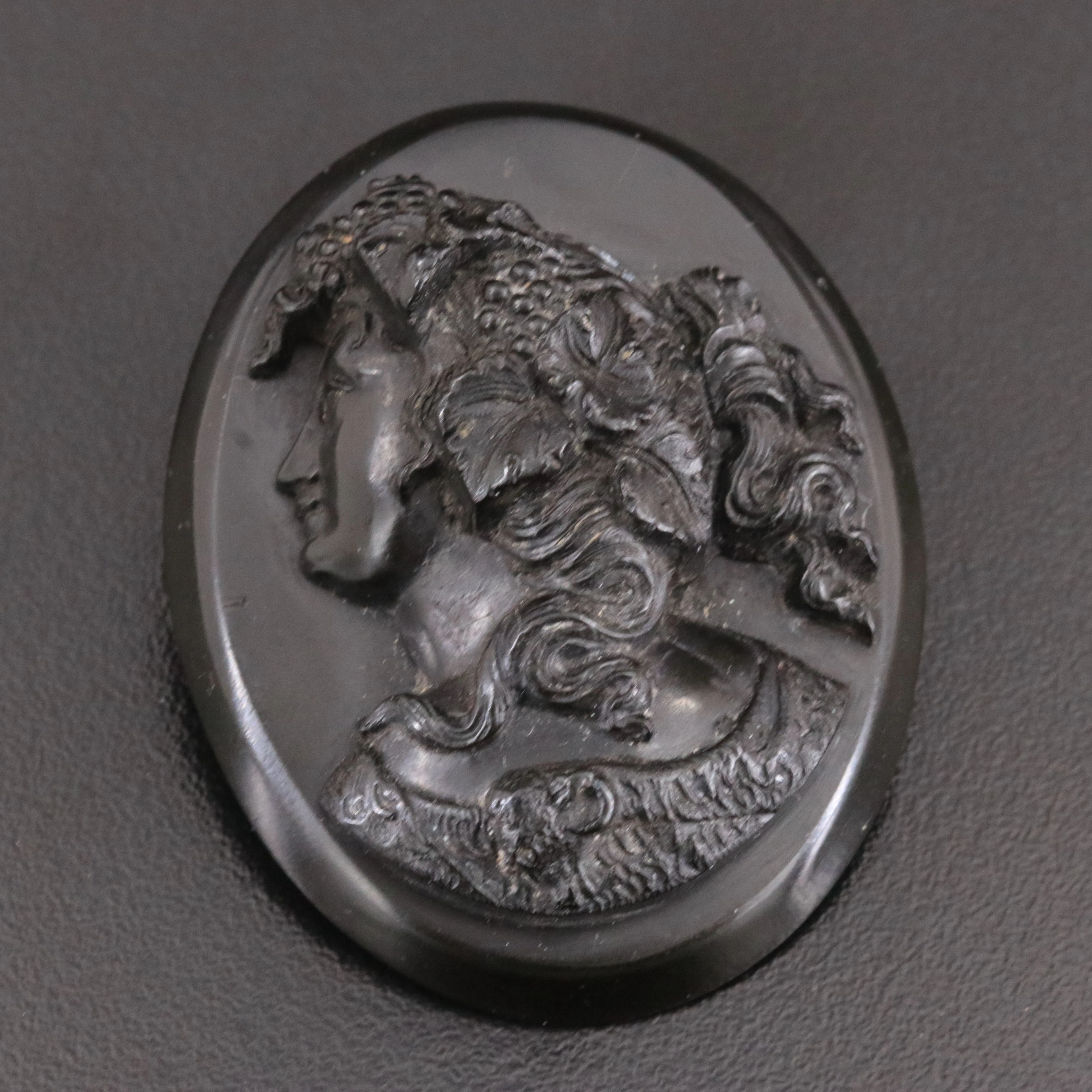 Plastic Bacchanate High-Relief Cameo Mourning Brooch