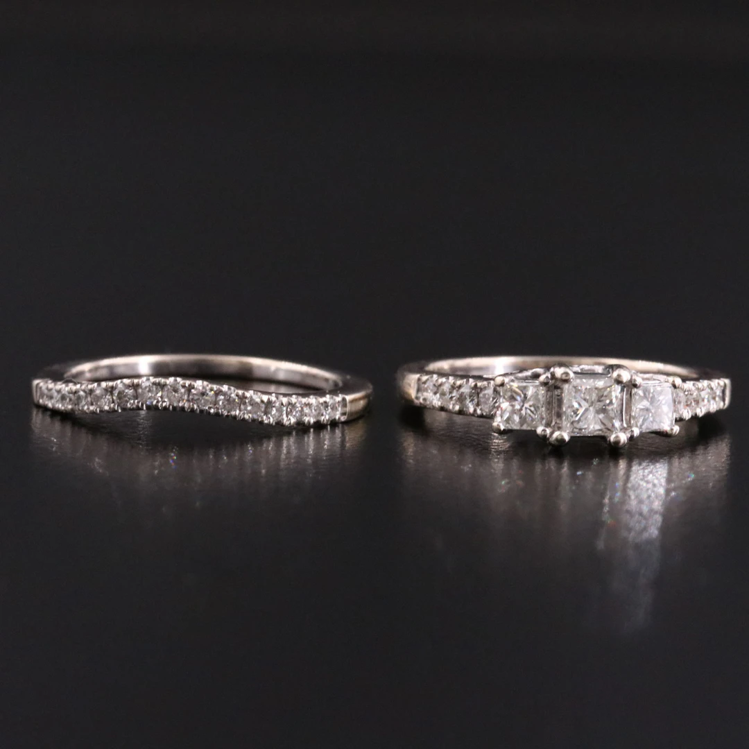 14K 0.92 CTW Diamond Ring and Contoured Band Set