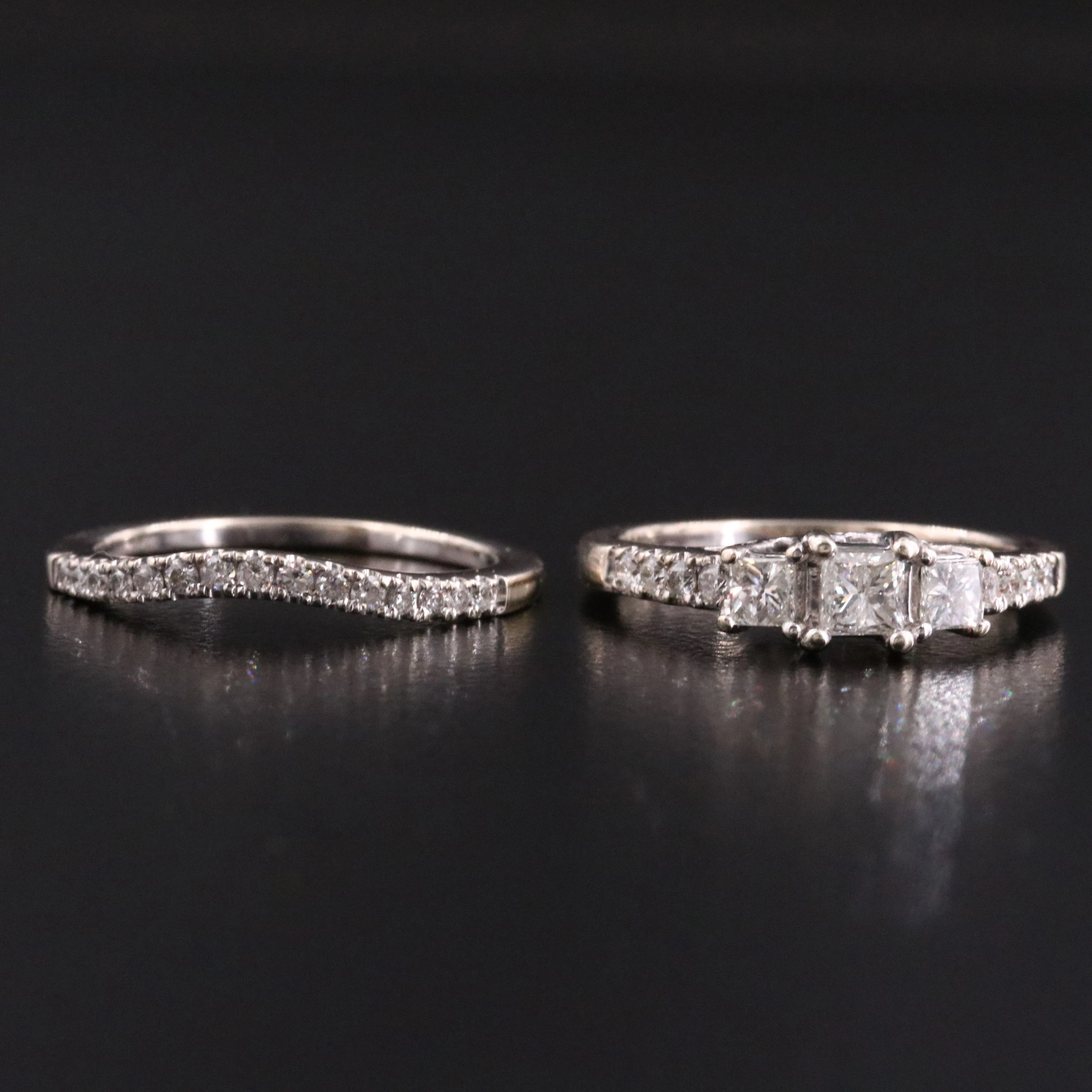 14K 0.92 CTW Diamond Ring and Contoured Band Set