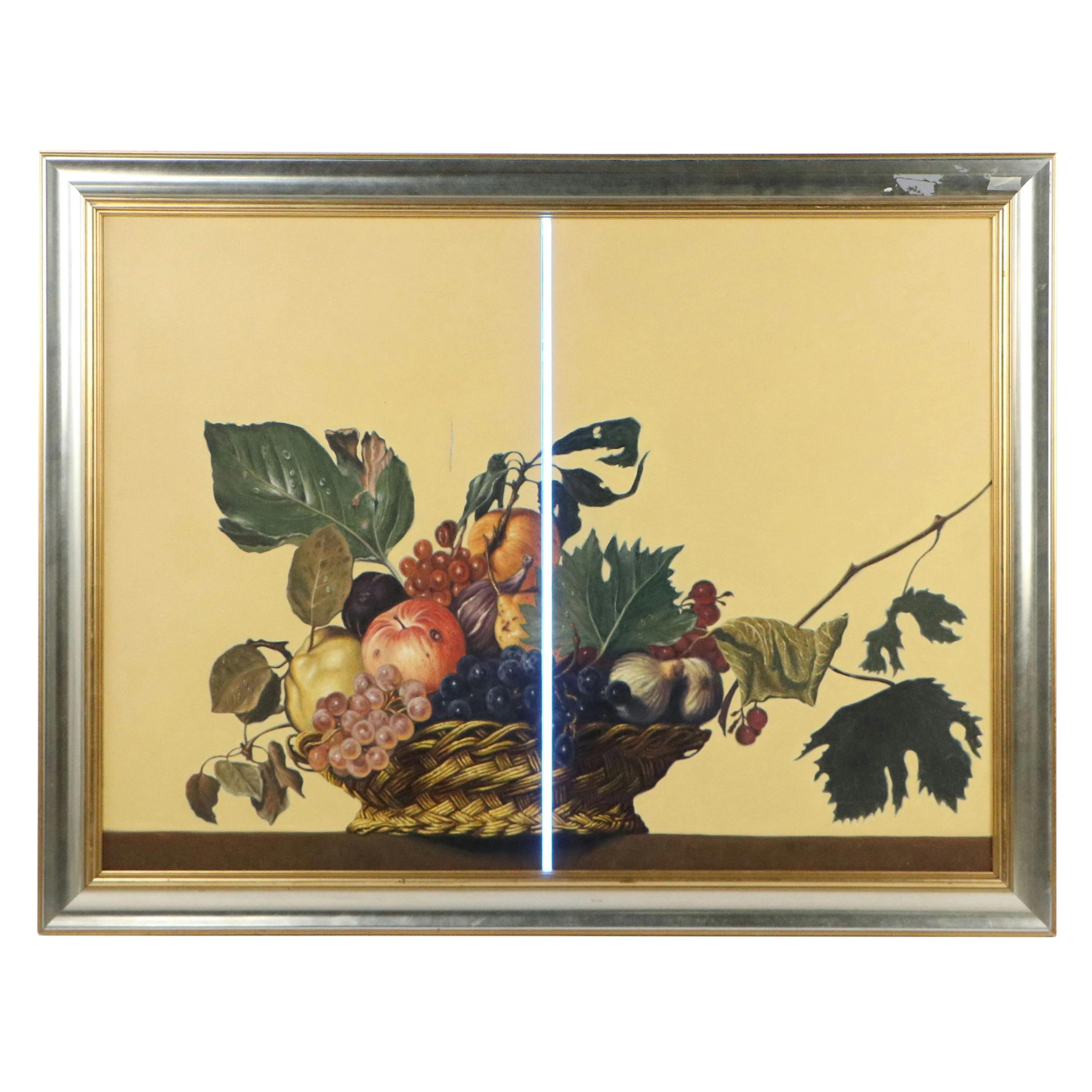 After Caravaggio Oil Diptych Painting "Basket of Fruit"