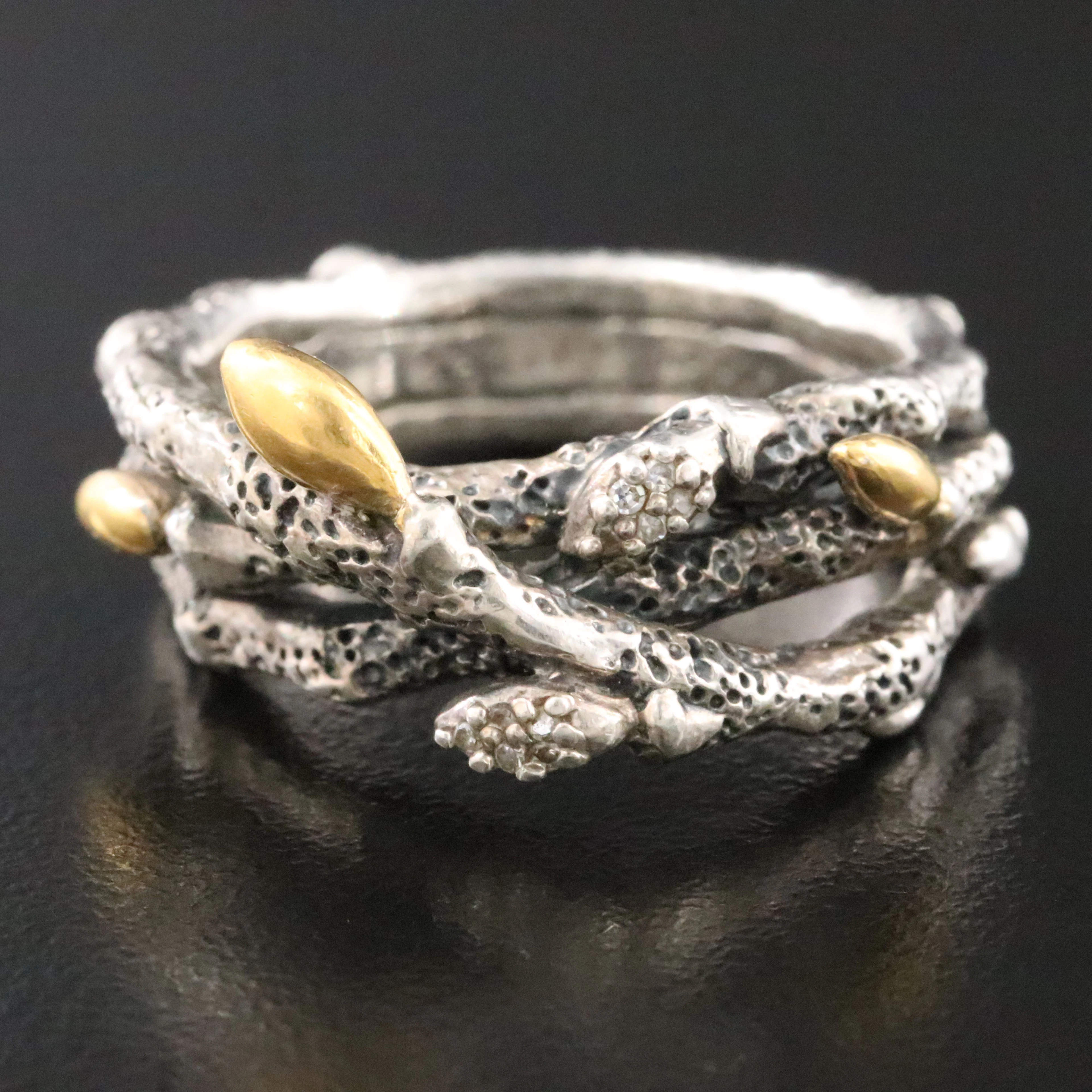 Stephen Dweck Sterling Diamond Accented "Fortuna Branch" Ring