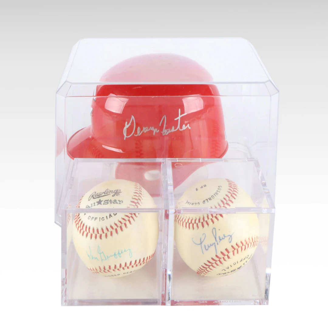 George Foster, Tony Perez, Ken Griffey Sr. Signed Baseballs and Helmet, Reds