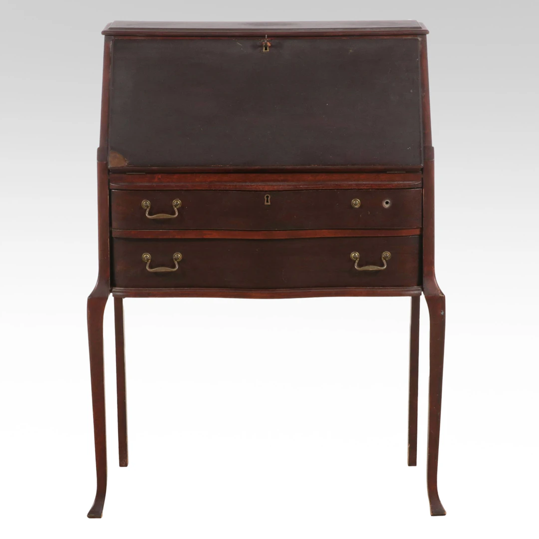 Federal Style Mahogany Slant-Front Desk on High Legs, Mid-20th Century