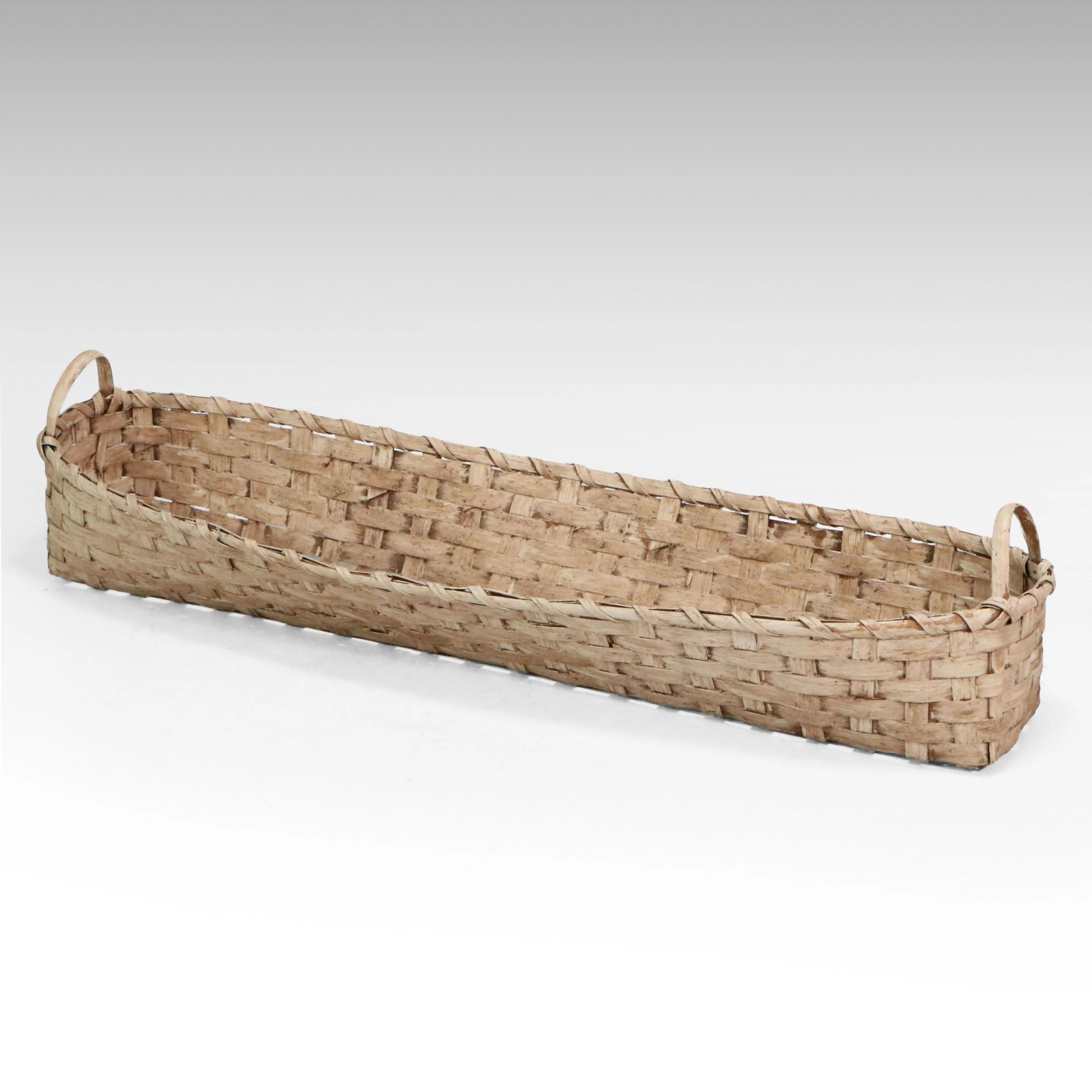 Handwoven Wooden and Reed Long Basket
