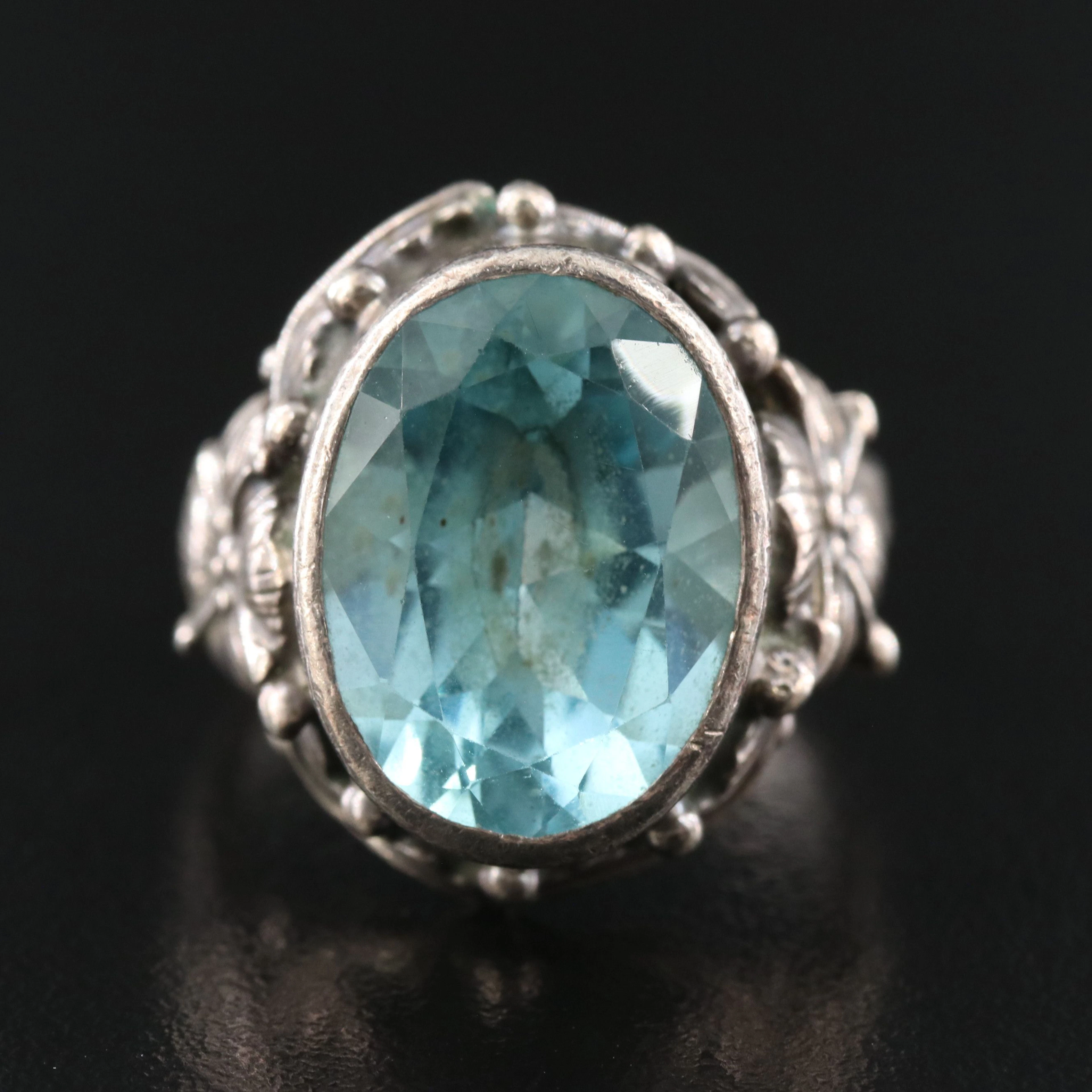 Carol Felley Sterling Blue Topaz Floral Ring