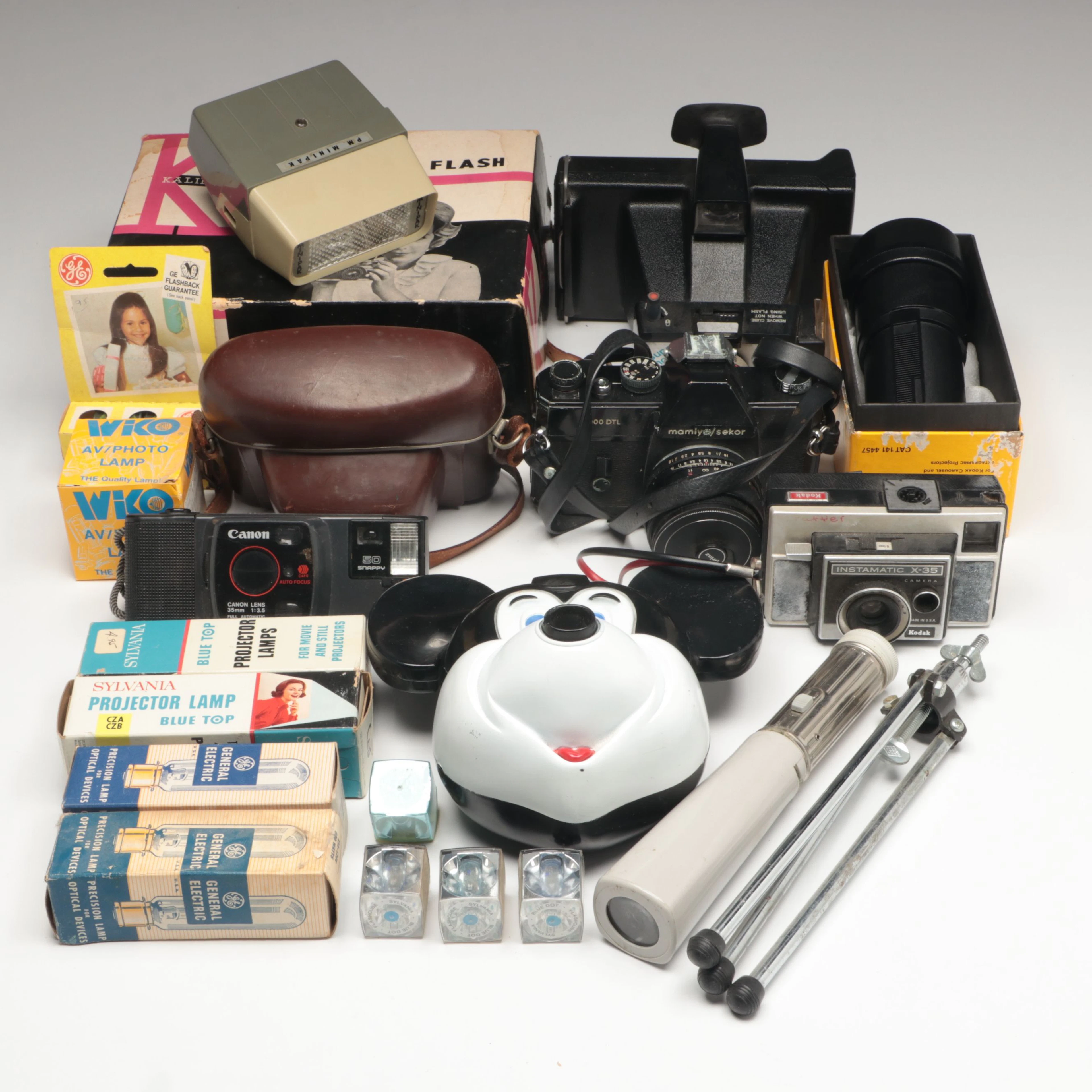 Polaroid Land Camera, "Mick-A-Matic" Vintage Camera, and More Accessories