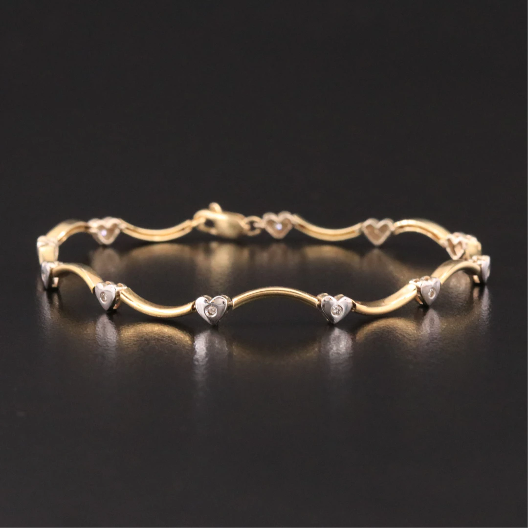 14K Two-Tone Diamond Heart Bracelet