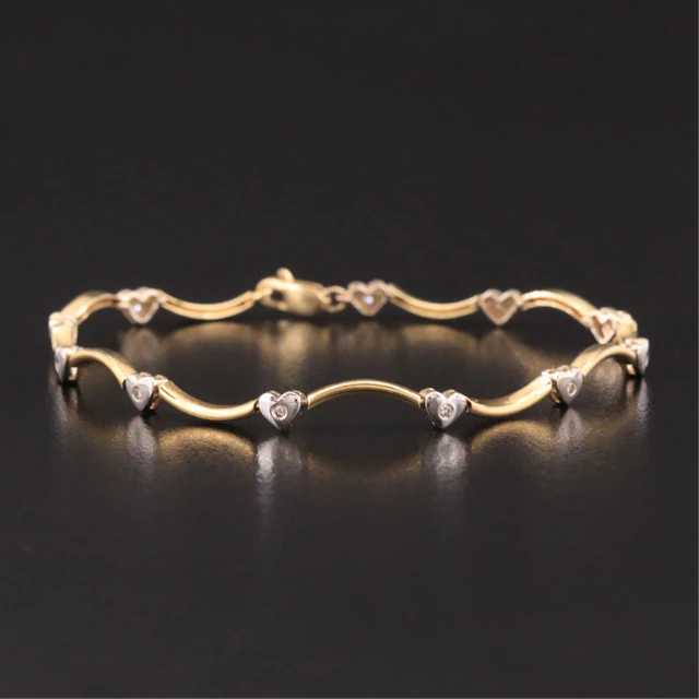 14K Two-Tone Diamond Heart Bracelet