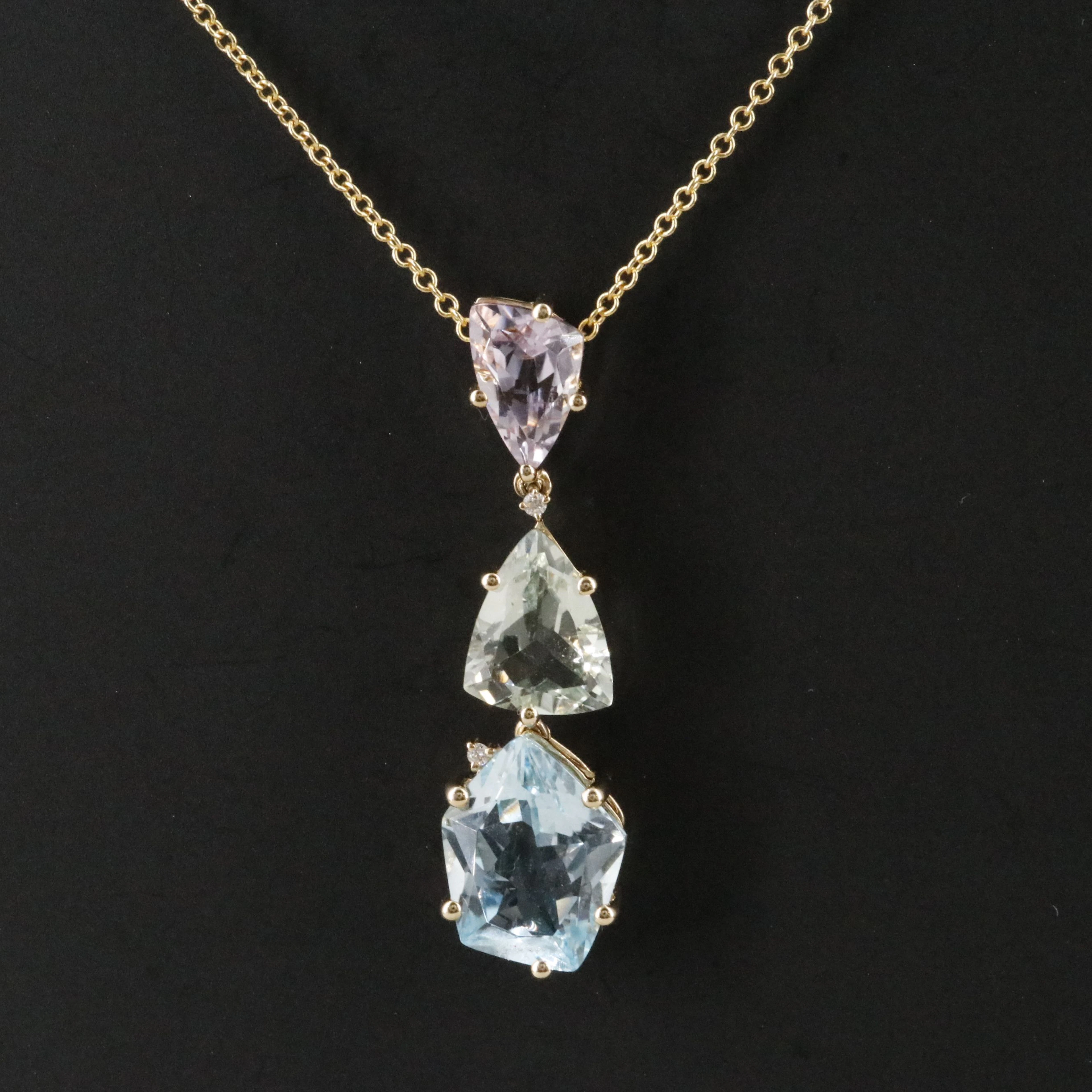 EFFY 14K Amethyst, Prasiolite and Blue Topaz Pendant Necklace w/ Diamond