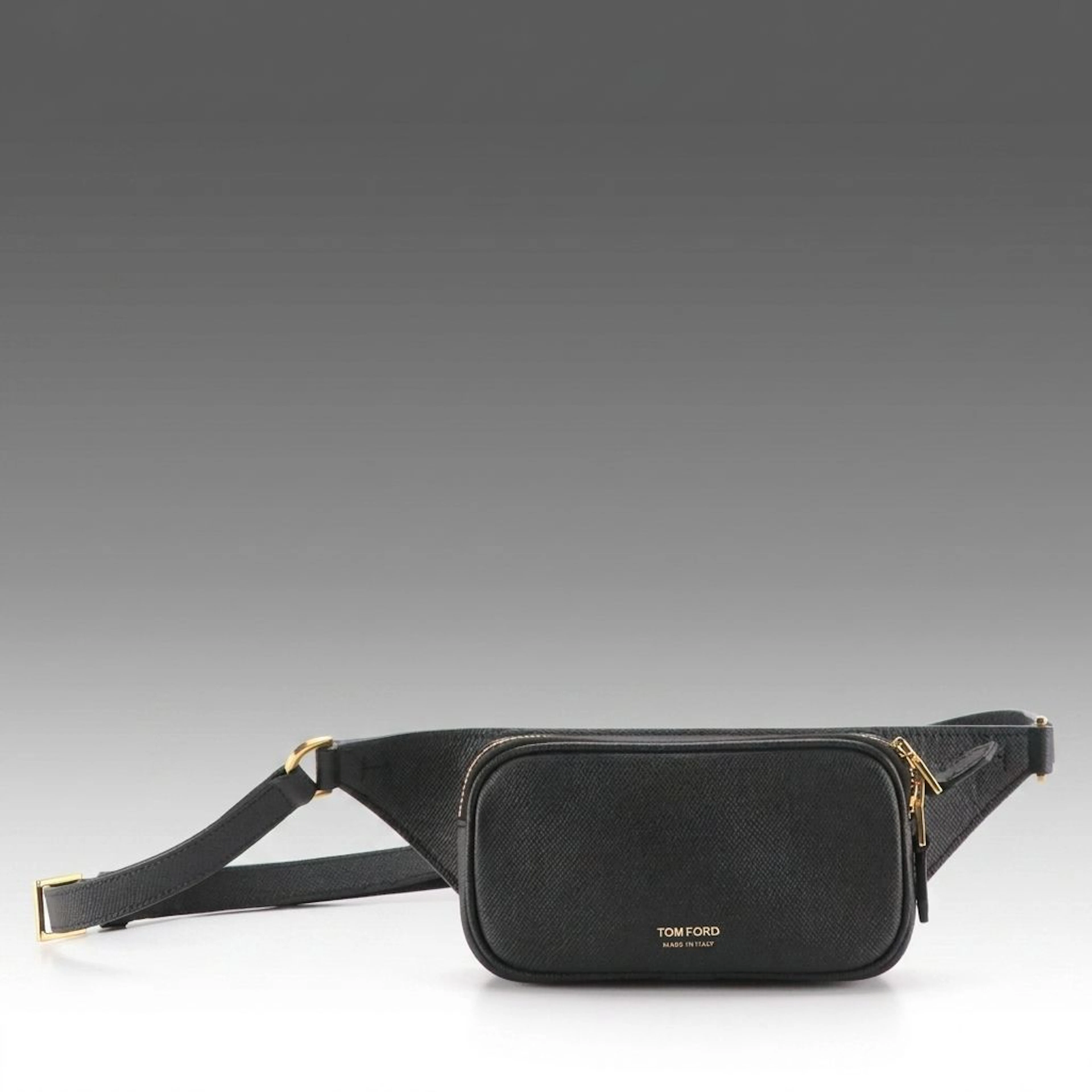 Tom Ford Small Zip Belt Bag in Black Grained Calfskin Leather With Tag