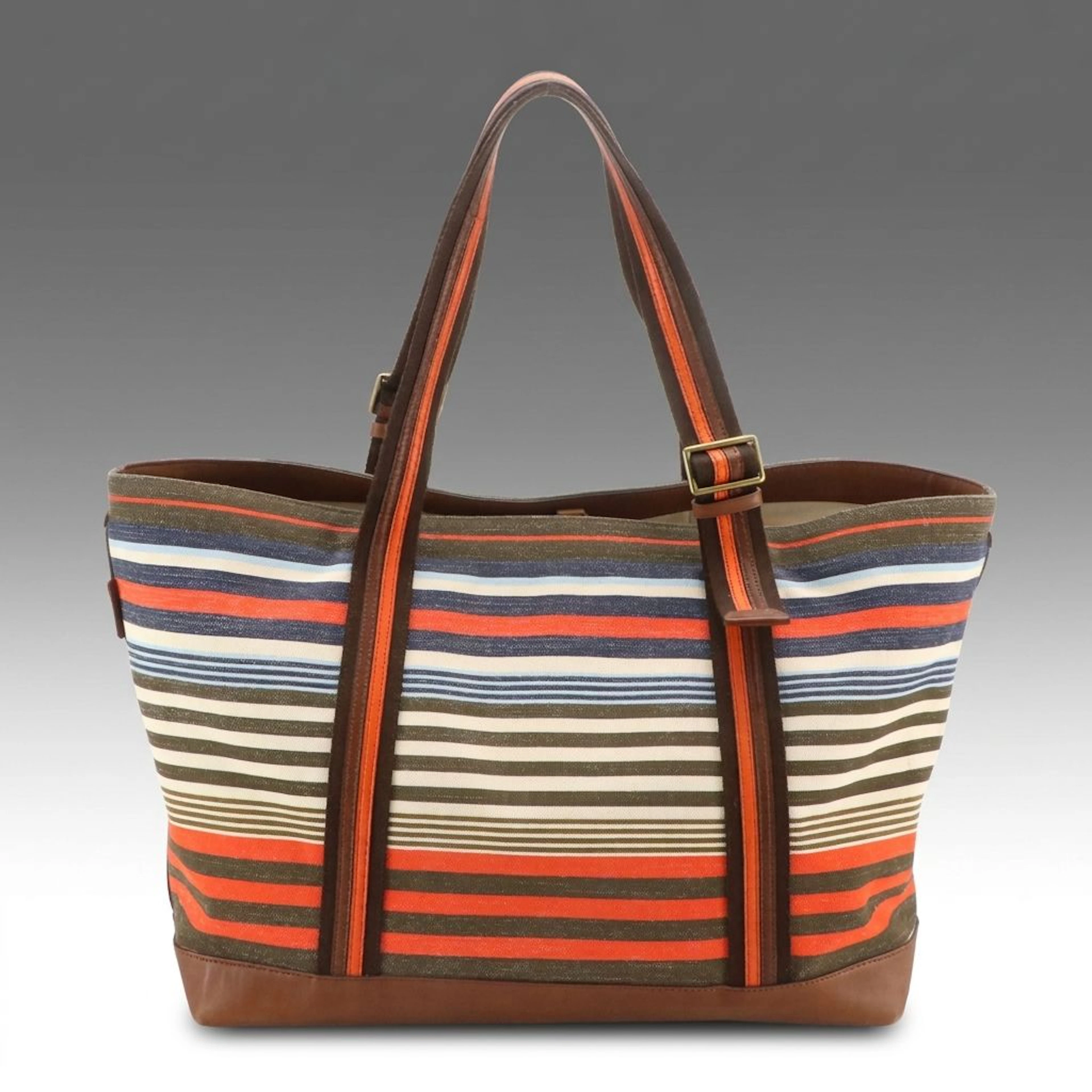 Coach Striped Cotton Canvas and Leather Large Bleecker Weekender Travel Bag