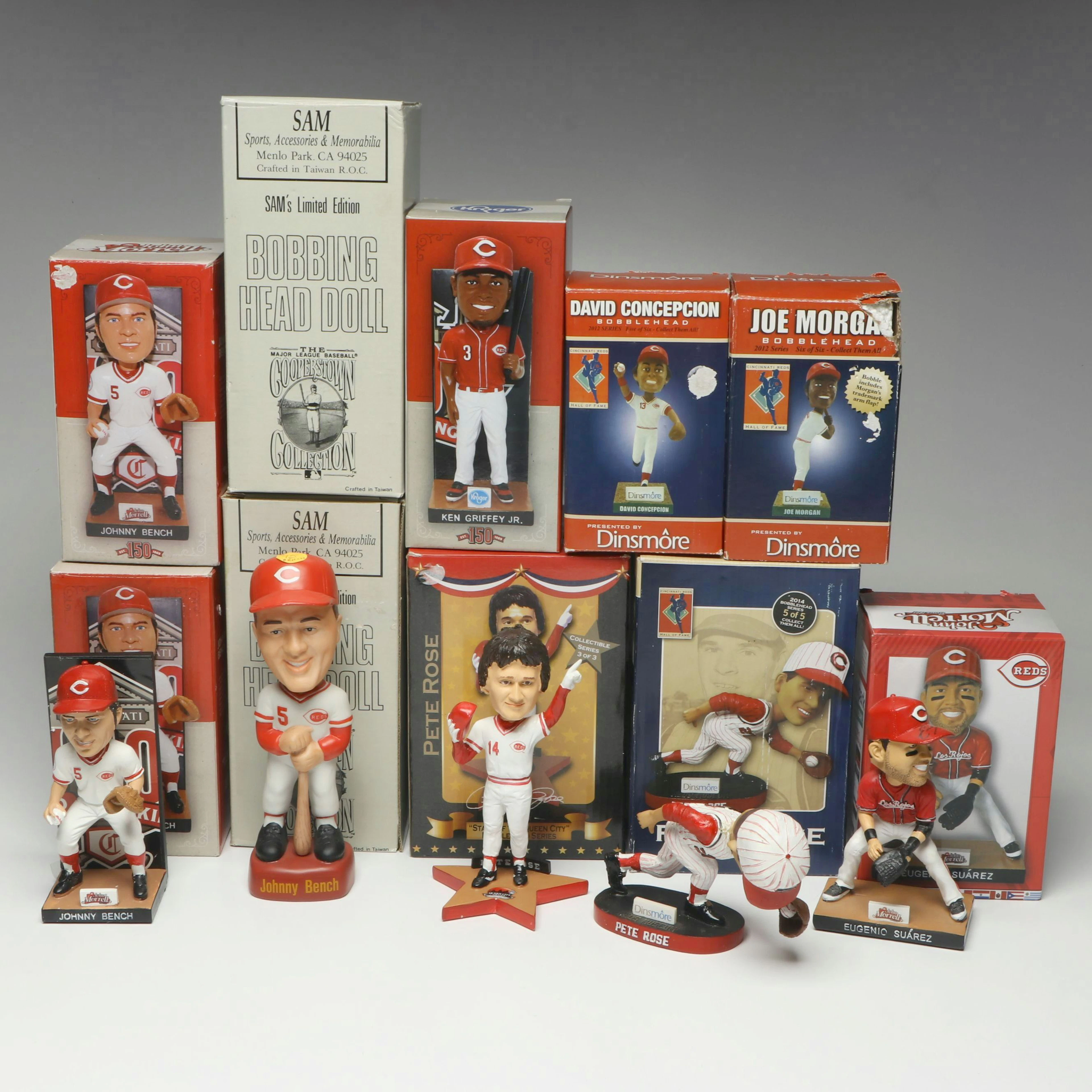 Ten Cincinnati Reds Bobbleheads, Including Signed Eugenio Suarez Bobblehead