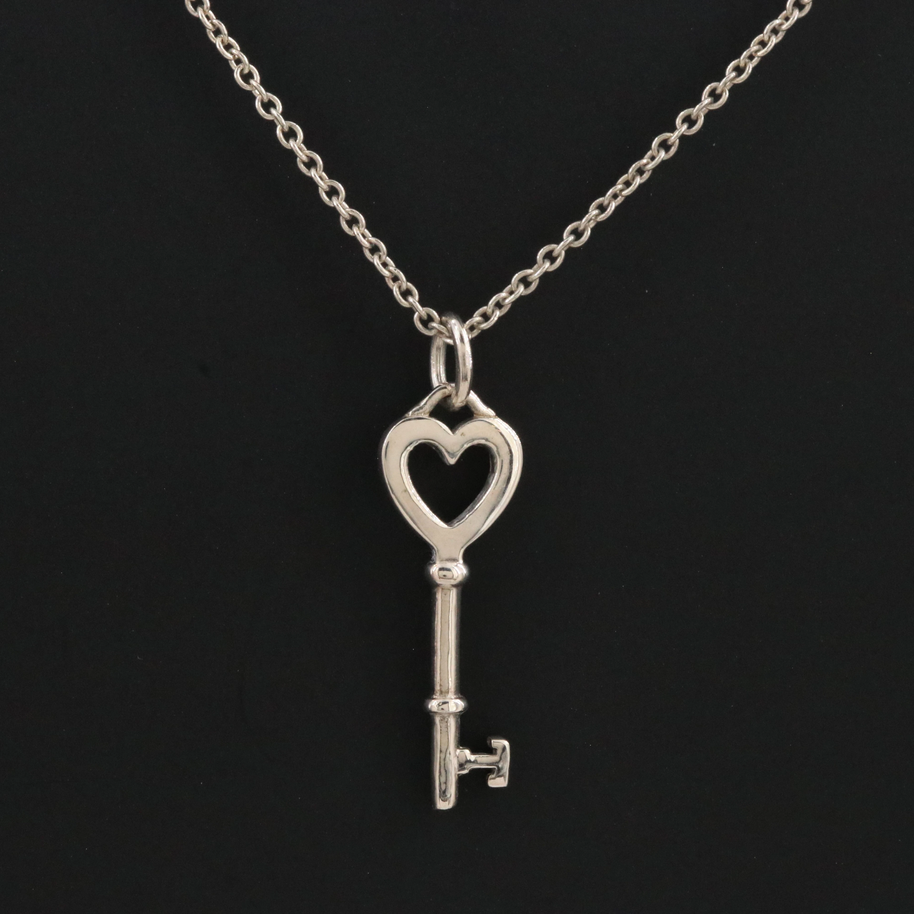 Tiffany & Co. Sterling Heart Key Pendant Necklace