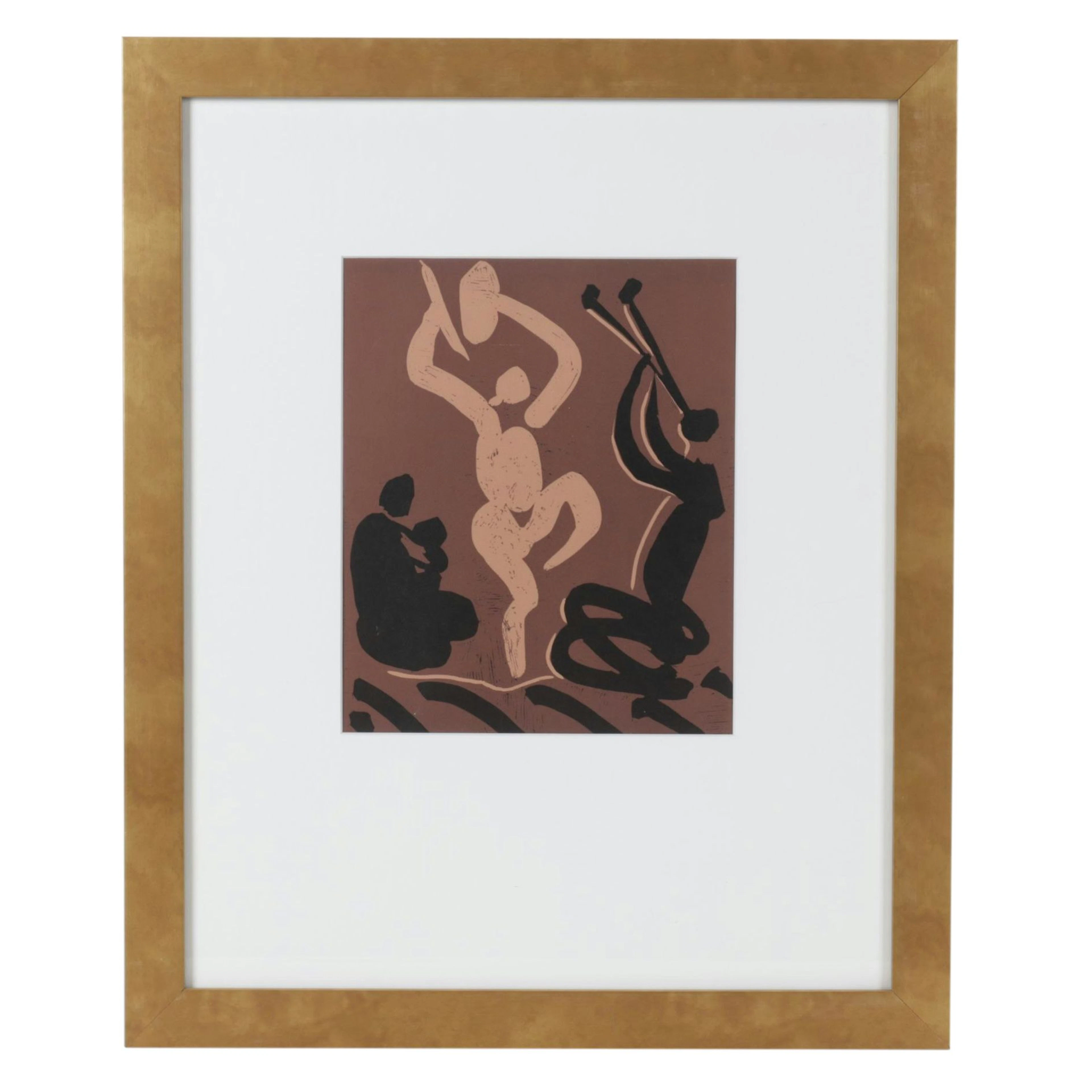 Pablo Picasso Linoleum Cut "Mother and Child with Dancer and Flute