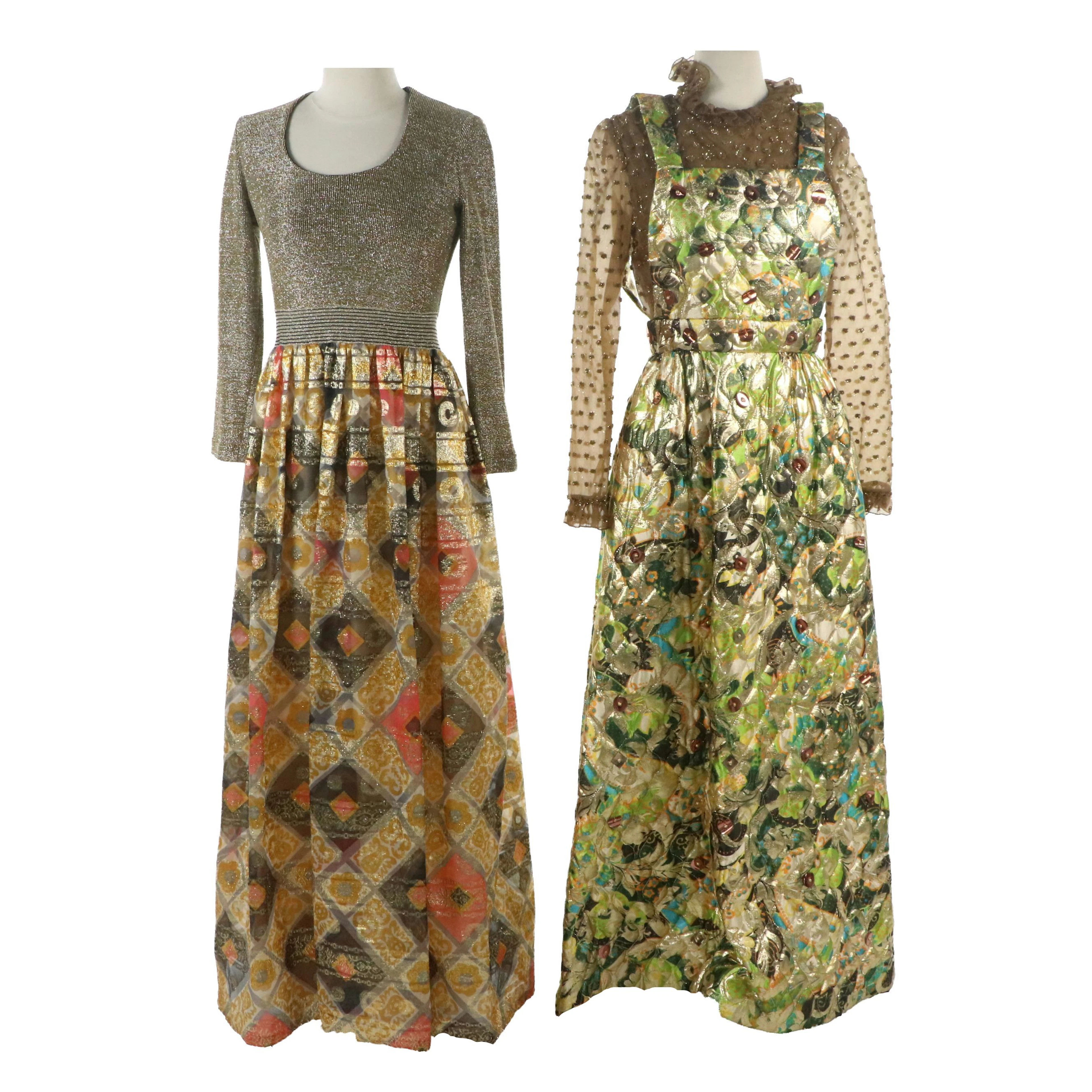 Tannel Knits Printed Dress and Other Quilted Maxi Dress, Vintage