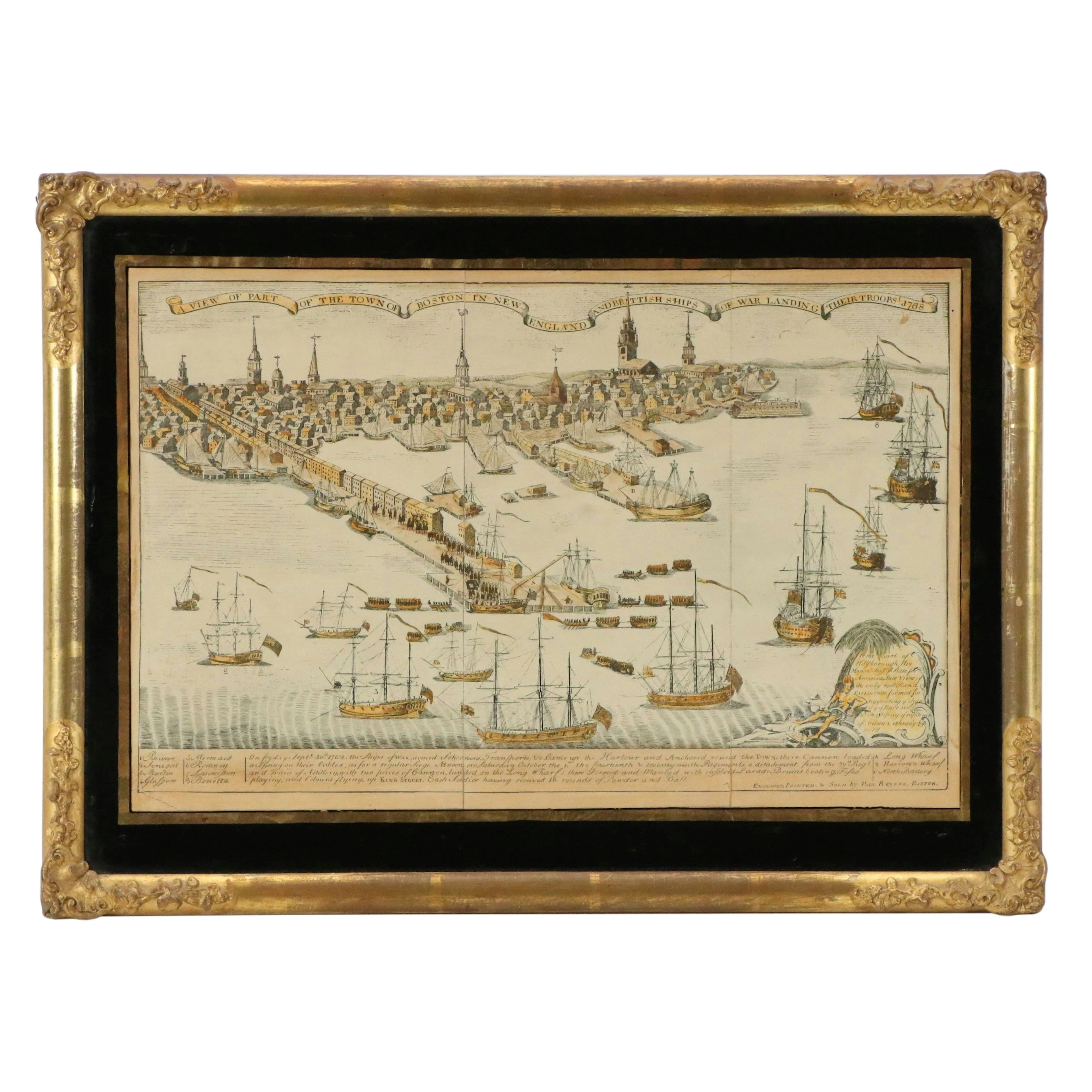 After Paul Revere Lithograph w/ Verre Églomisé, "A View of Part of the Town..."