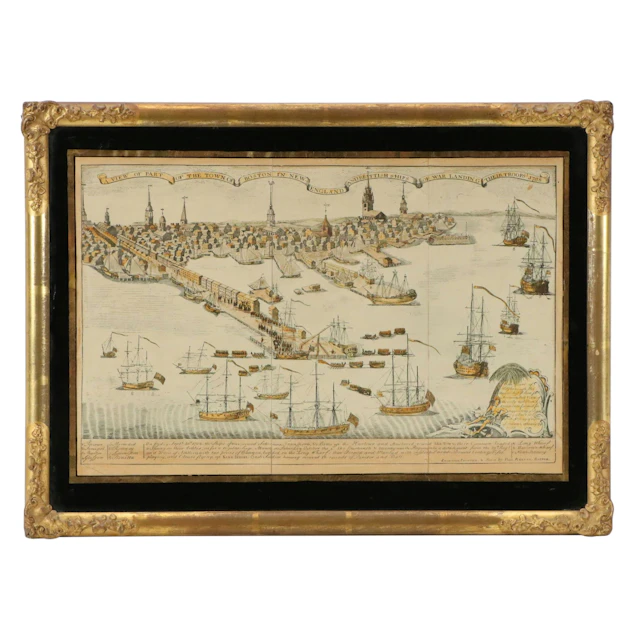 After Paul Revere Lithograph w/ Verre Églomisé, "A View of Part of the Town..."