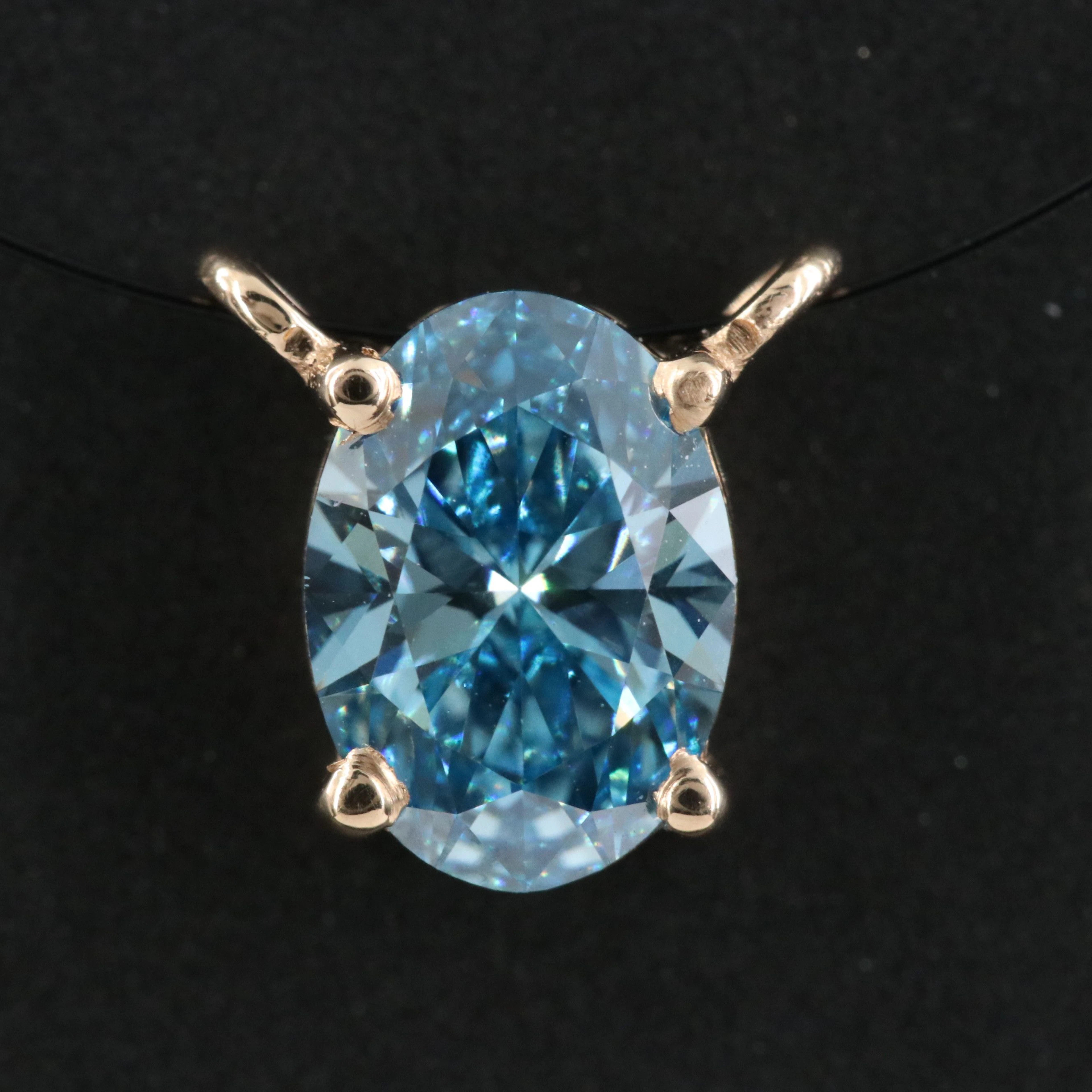 14K Pendant Setting with 1.00 CT Fancy Blue Lab Grown Diamond