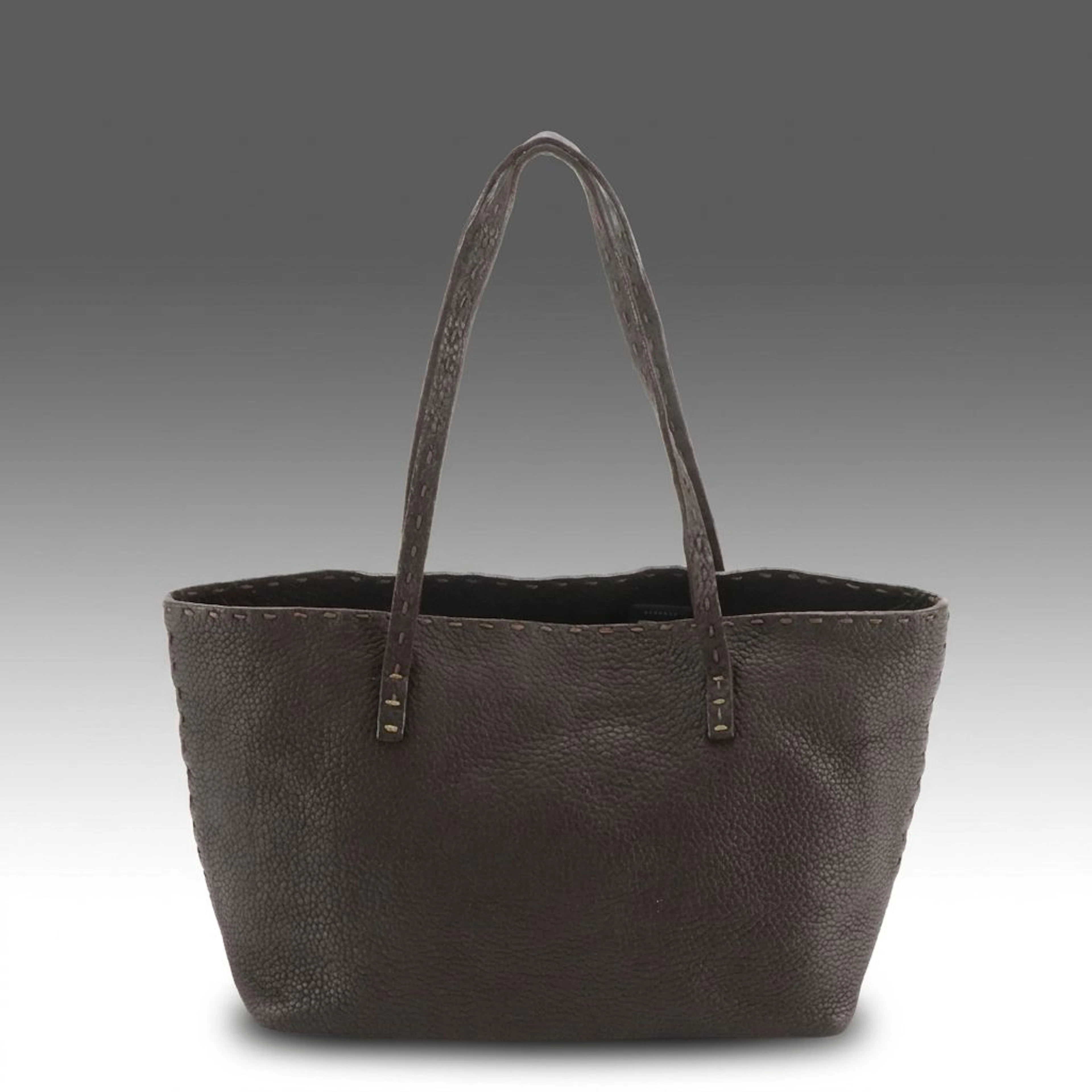 Fendi Selleria Calfskin Grained Leather Tote Bag with Running Stitch Detail