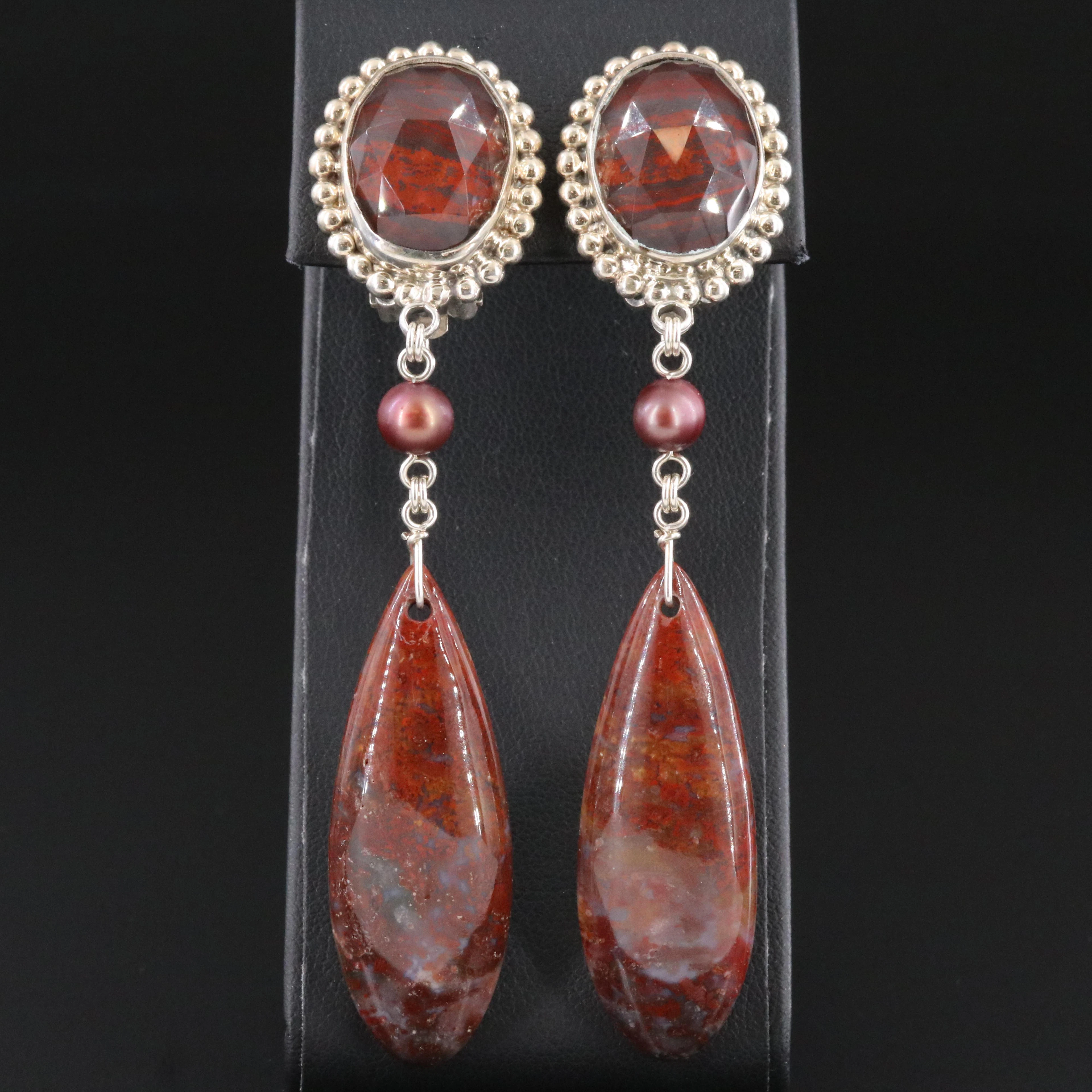 Stephen Dweck Sterling Quartz and Jasper Doublet, Pearl and Agate Earrings