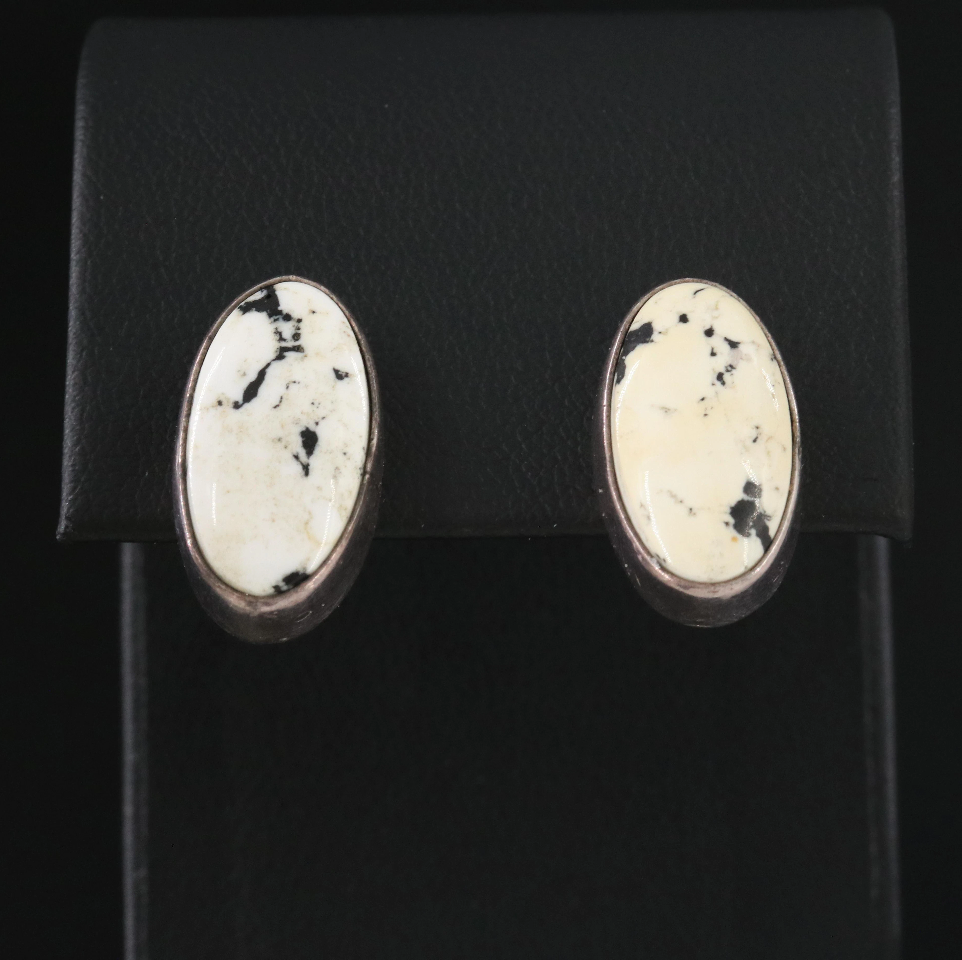 Sterling Howlite Oval Earrings