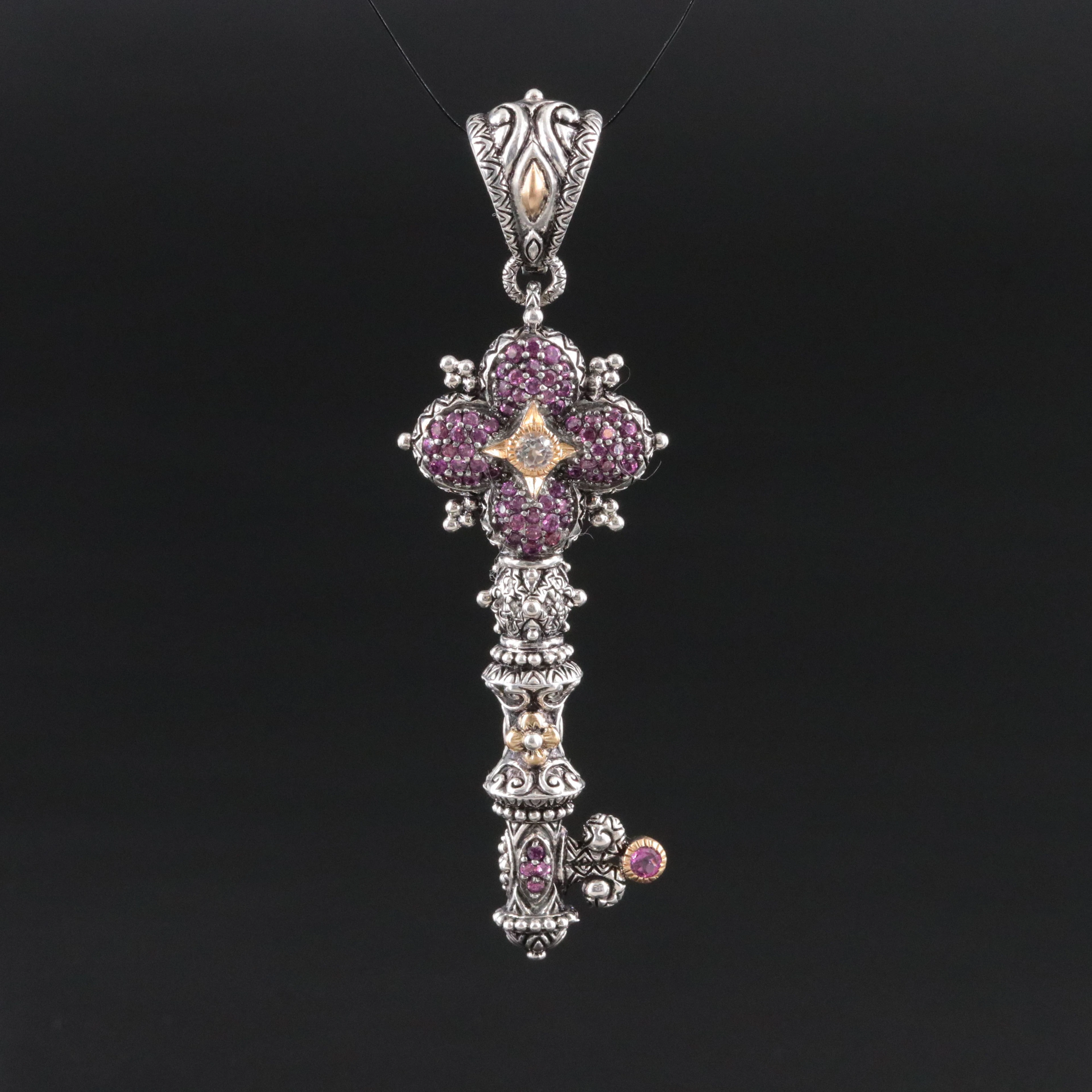 Barbara Bixby Sterling CZ and Topaz Key Enhancer Pendant with 18K Accents