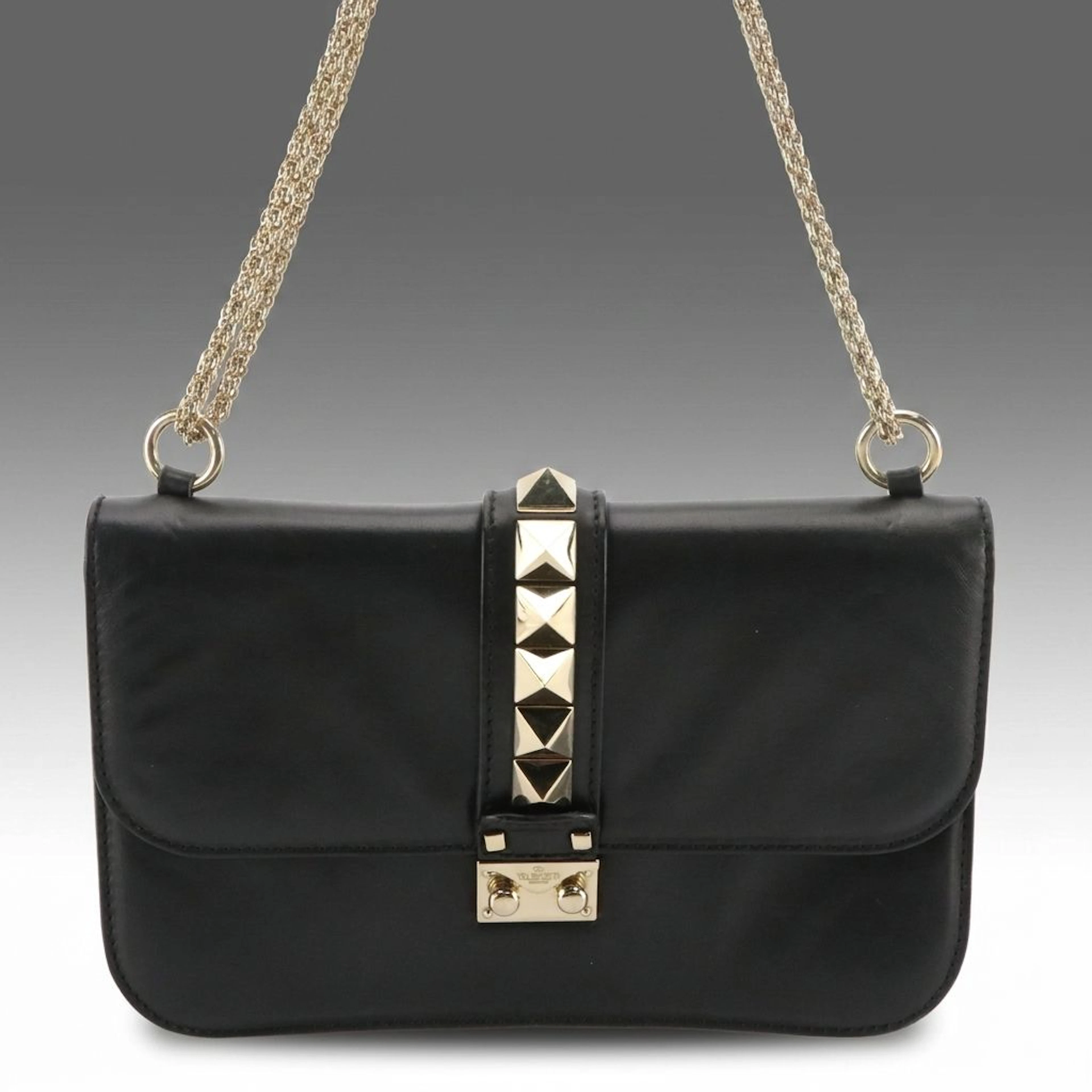 Valentino Garavani Rockstud Glam Lock Flap Bag in Black Leather
