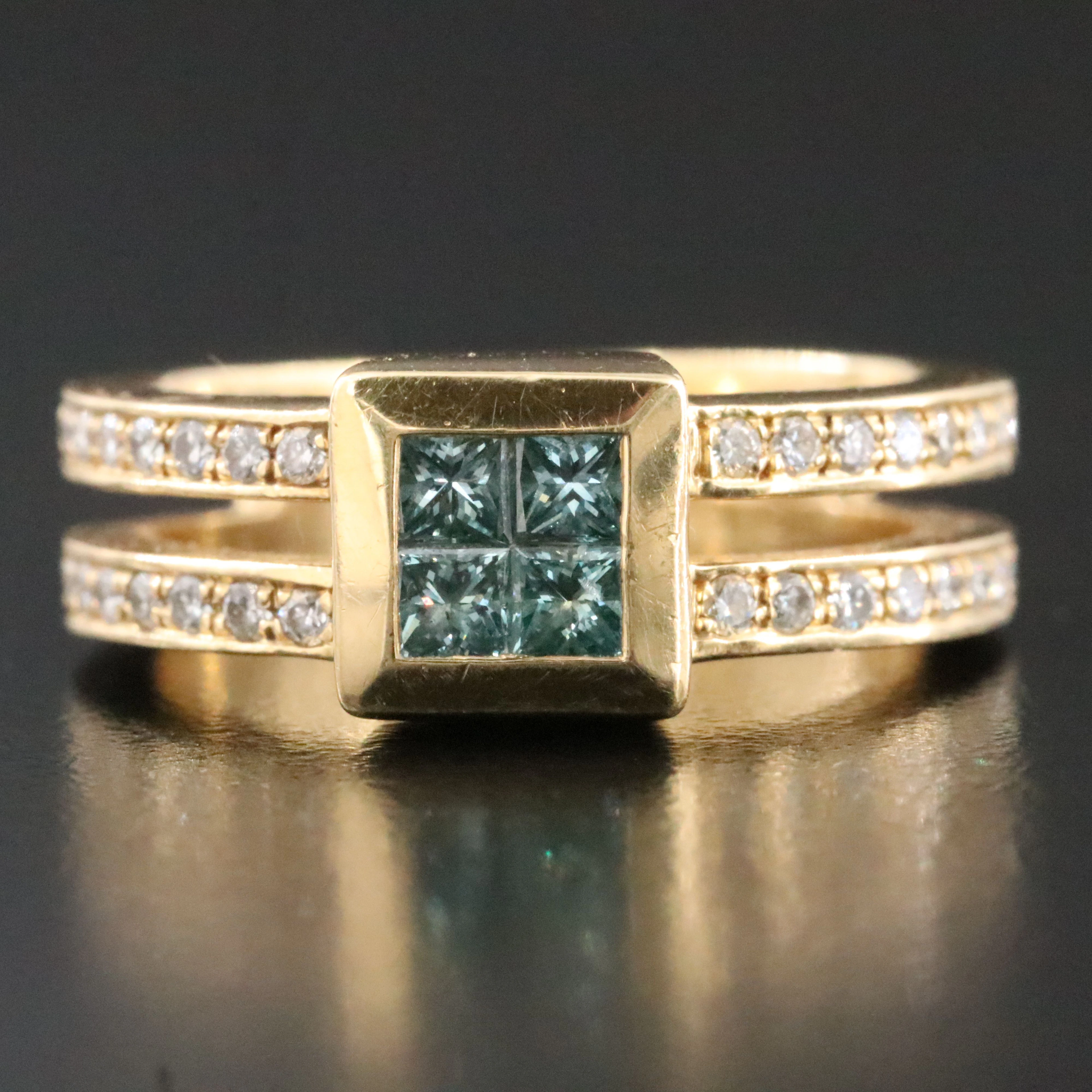 18K 0.93 CTW Diamond Ring Featuring Fancy Blue Centers
