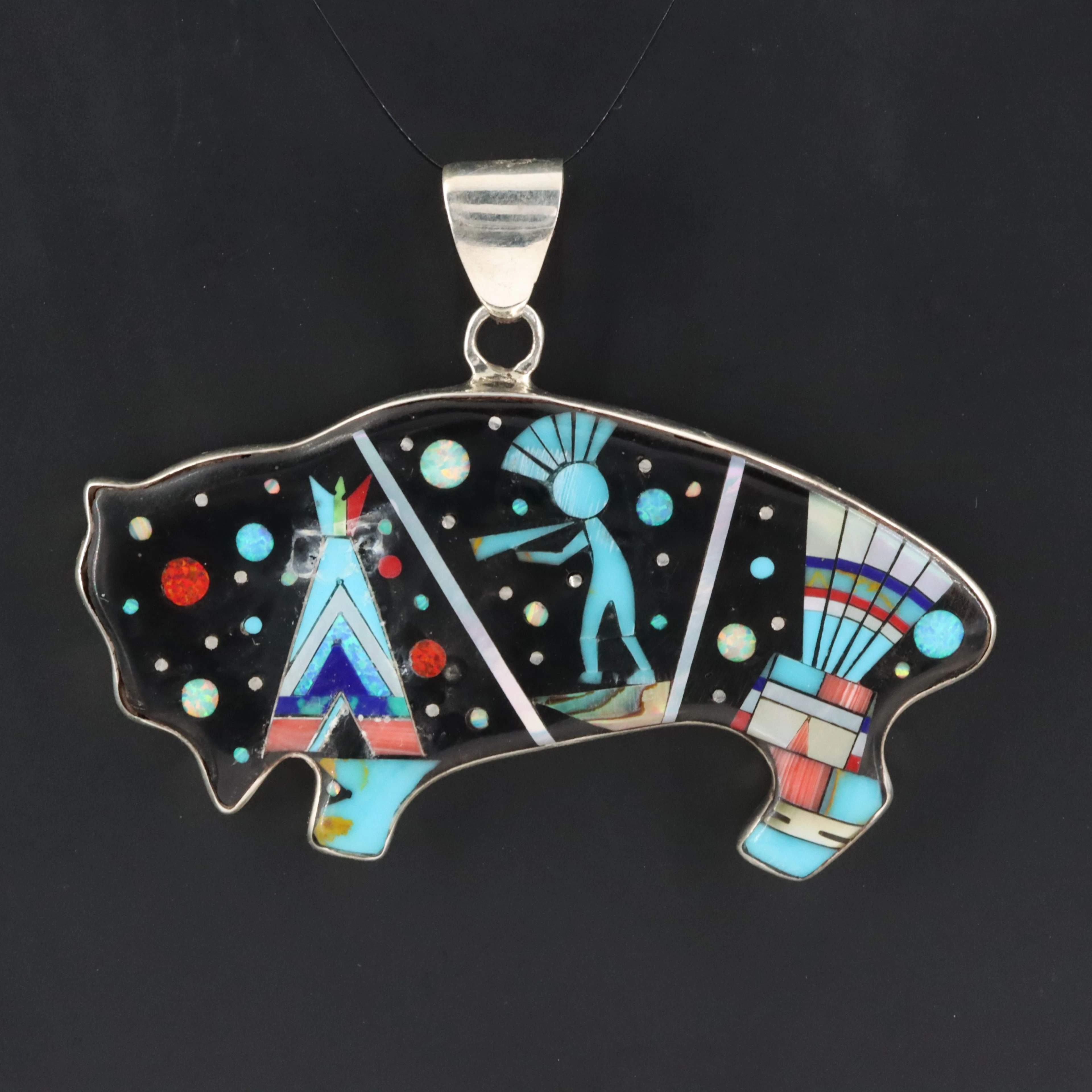 Western Sterling Bison Inlay Pendant